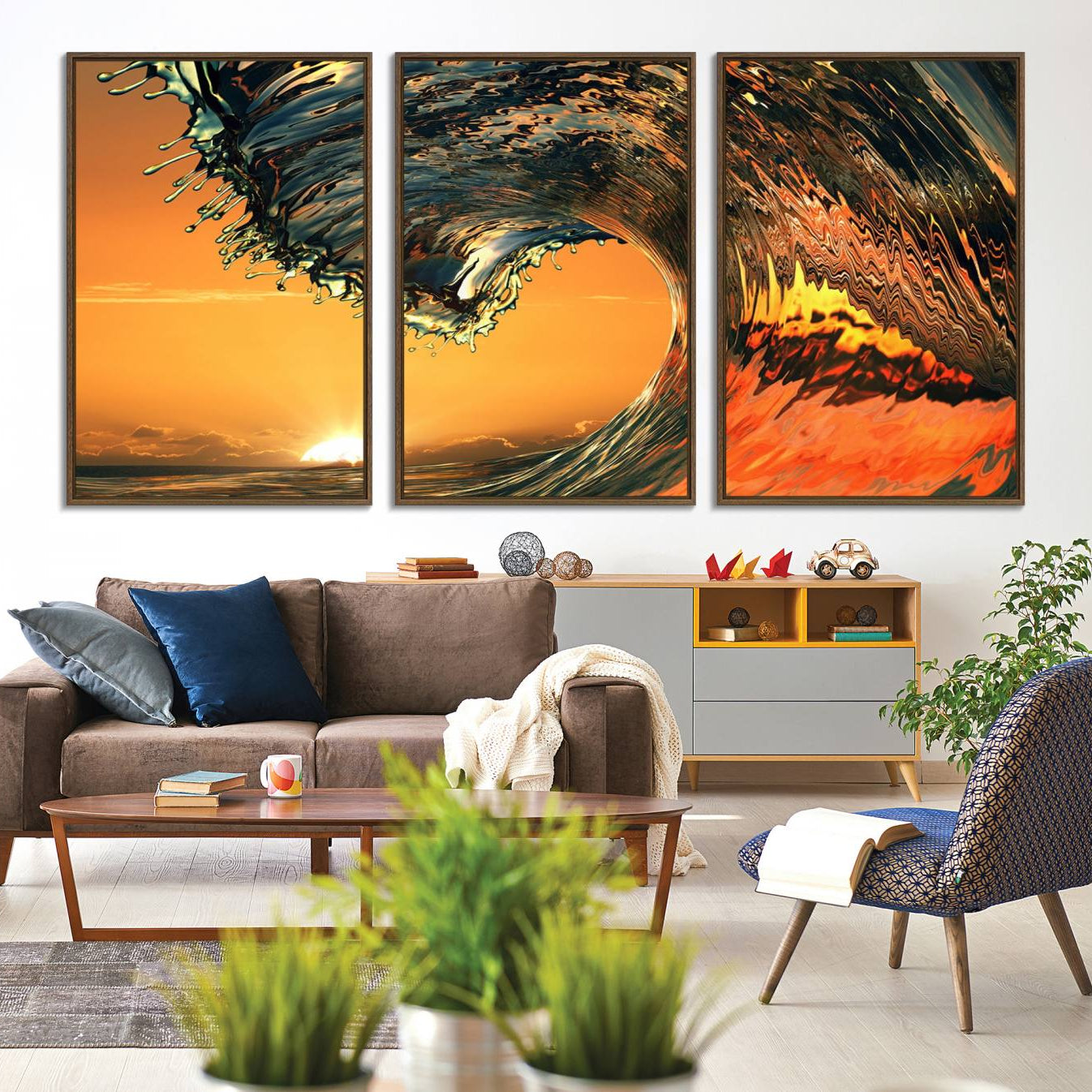 11964-MGV-CV-36X24-Ocean Wave With Perfect Sunset Canvas Wall Art Print, Framed Ocean Sea Waves Canvas Print