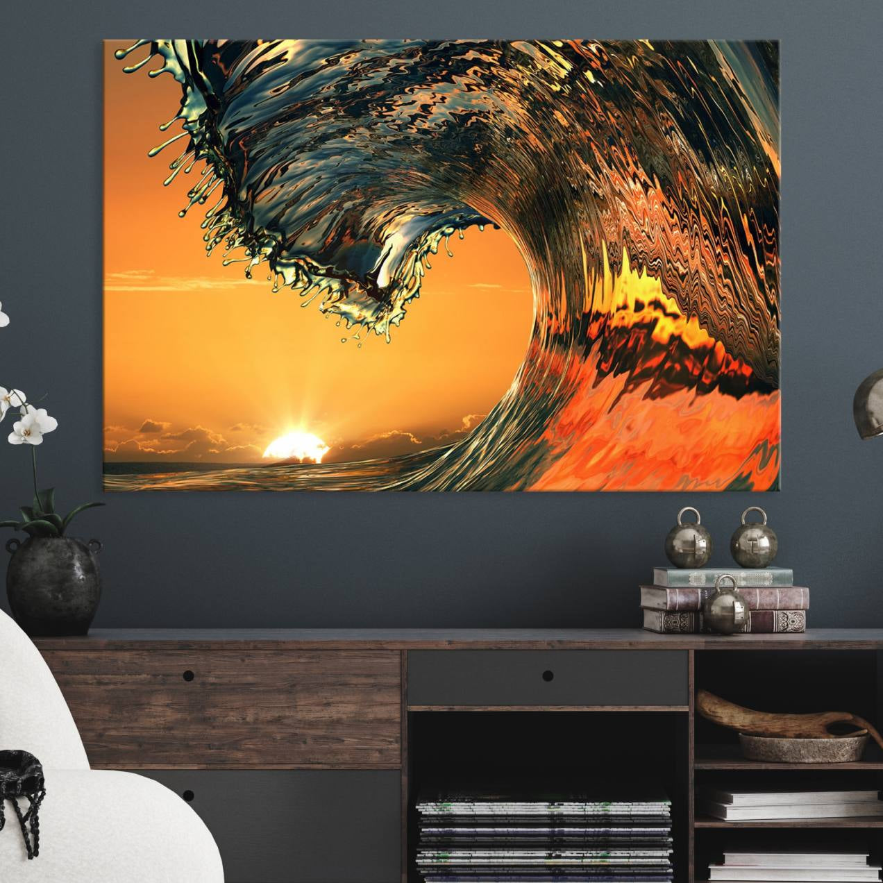 11964-MGV-CV-36X24-Ocean Wave With Perfect Sunset Canvas Wall Art Print, Framed Ocean Sea Waves Canvas Print