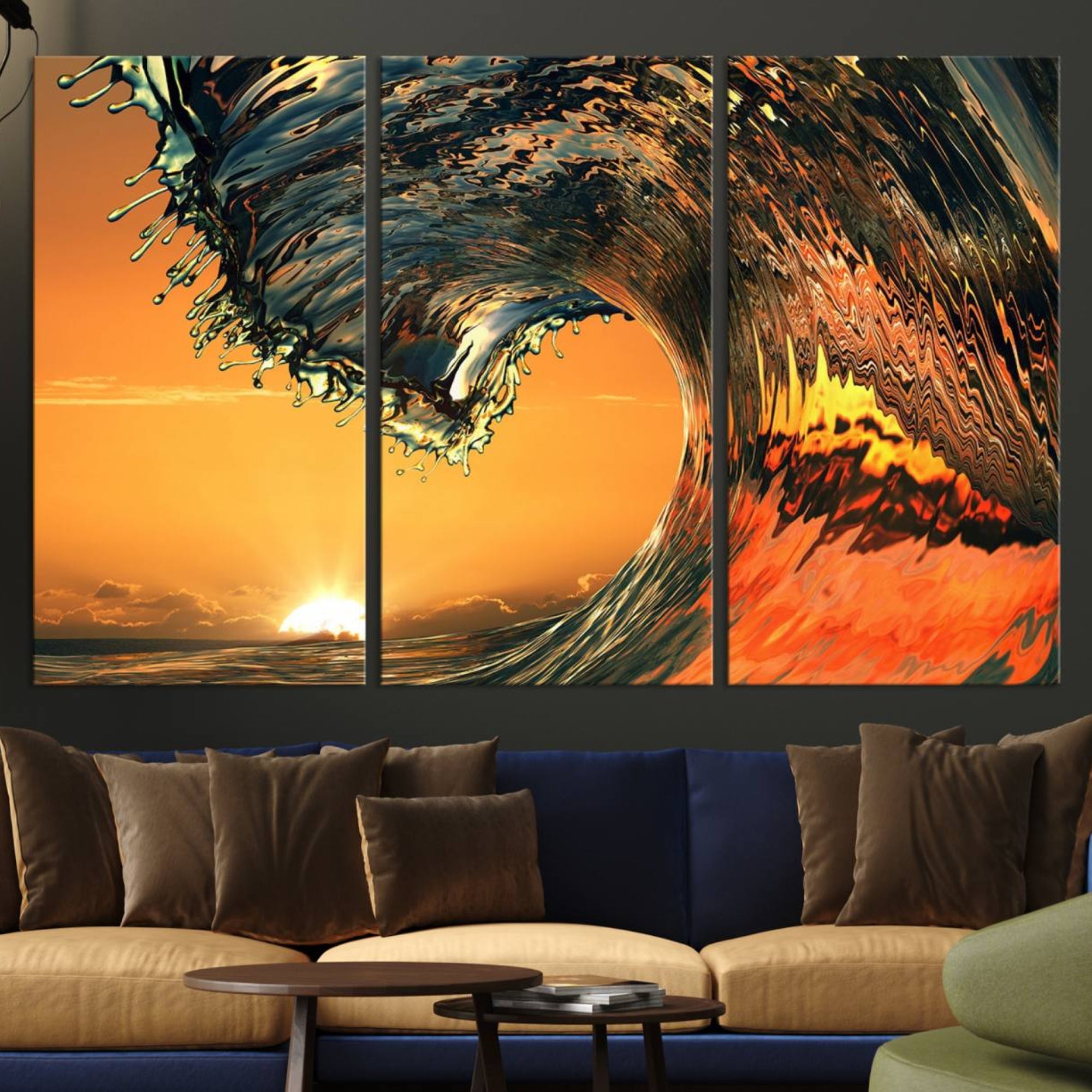 11964-MGV-CV-36X24-Ocean Wave With Perfect Sunset Canvas Wall Art Print, Framed Ocean Sea Waves Canvas Print