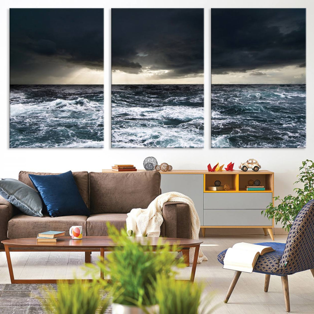 Ocean and Storm Canvas Art Print, Stormy Sea Wall Art for Home Decor