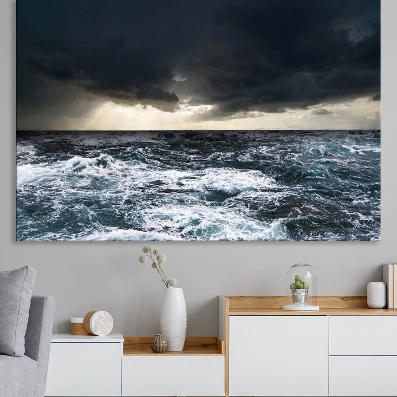 -Ocean and Storm Canvas Art Print Hanging Great Print Ocean Home Decor