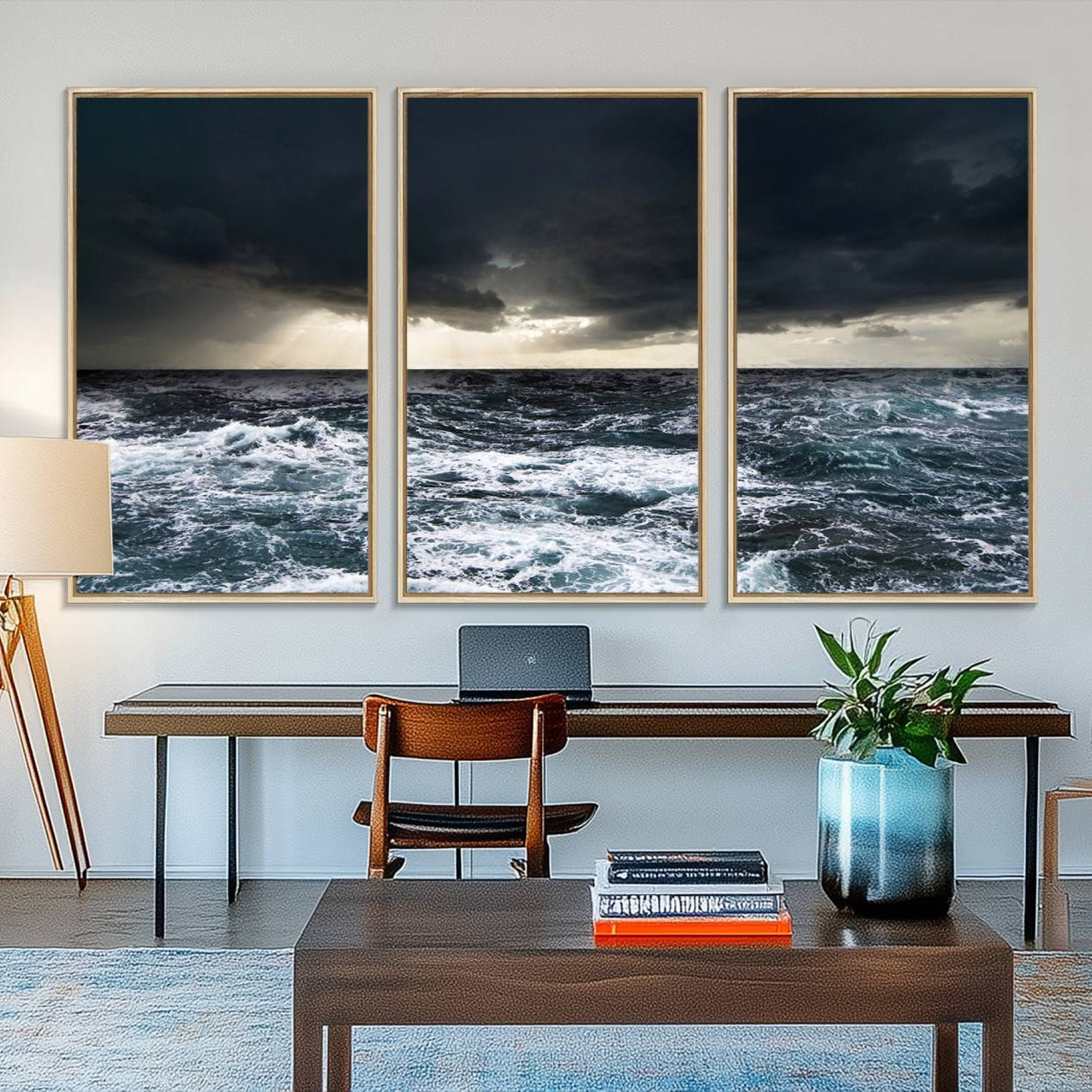 42607-MGV-FC-48X32-3P_Natural-Ocean and Storm Canvas Art Print Hanging Great Print Ocean Home Decor