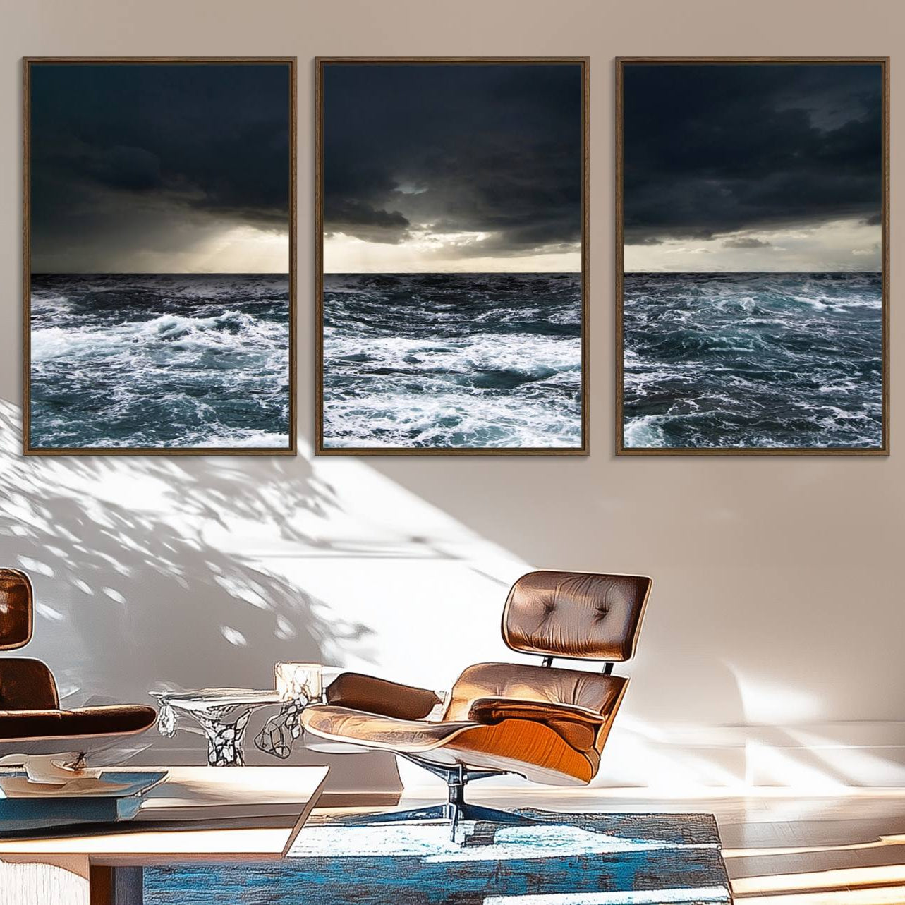42607-MGV-FC-60X30-3P_Walnut-Ocean and Storm Canvas Art Print Hanging Great Print Ocean Home Decor
