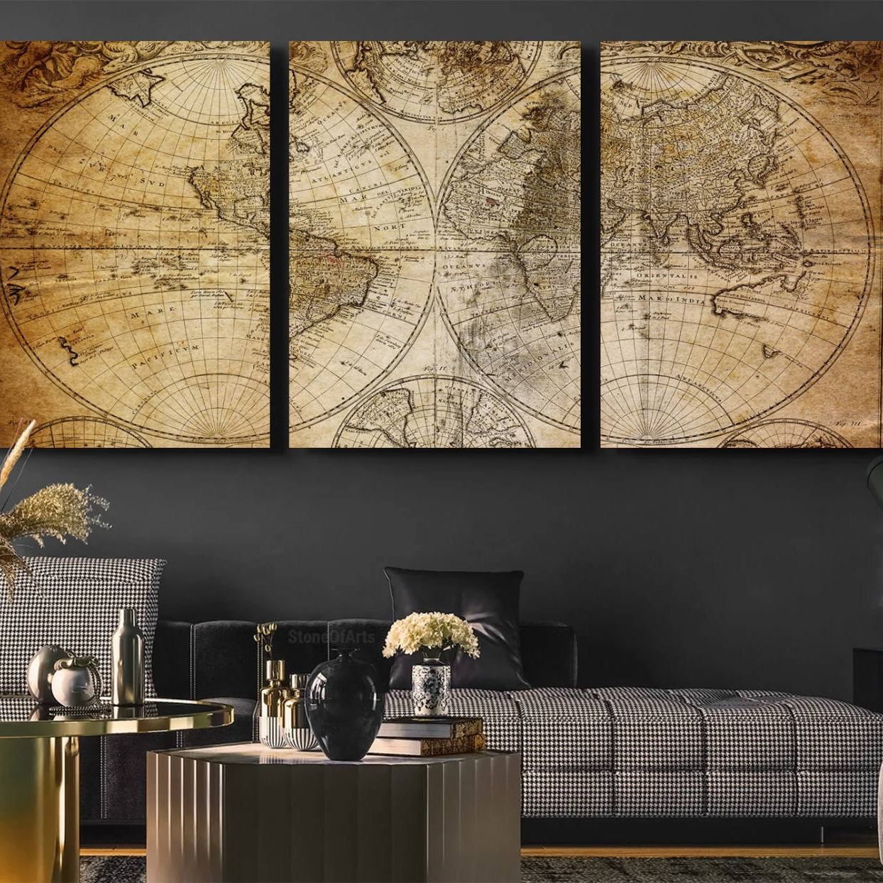 -Push Pin World Map Canvas Print – Framed Wall Art for Couples to Track Their Travels – Anniversary