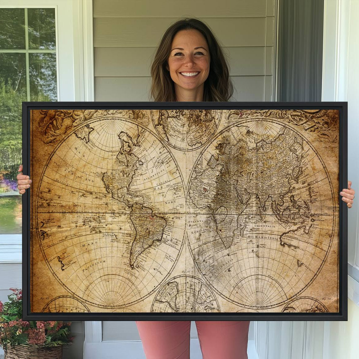 75053-MGV-CV-36X24-Push Pin World Map Canvas Print – Travel Tracker Wall Art for Couples, Perfect Anniversary Gift for Home or Office Decor