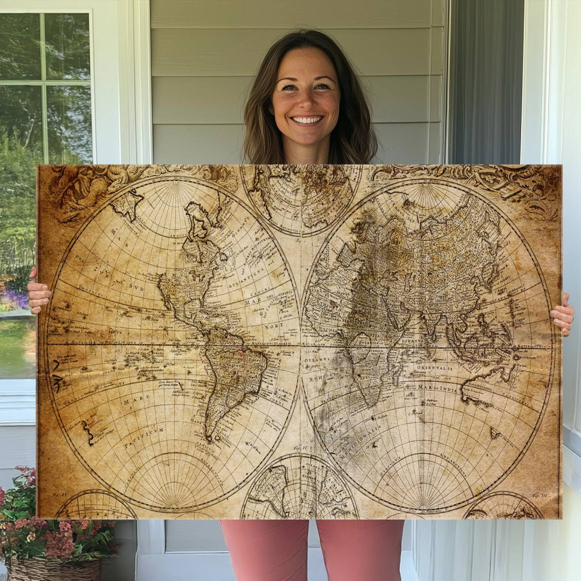 75053-MGV-CV-36X24-Push Pin World Map Canvas Print – Travel Tracker Wall Art for Couples, Perfect Anniversary Gift for Home or Office Decor