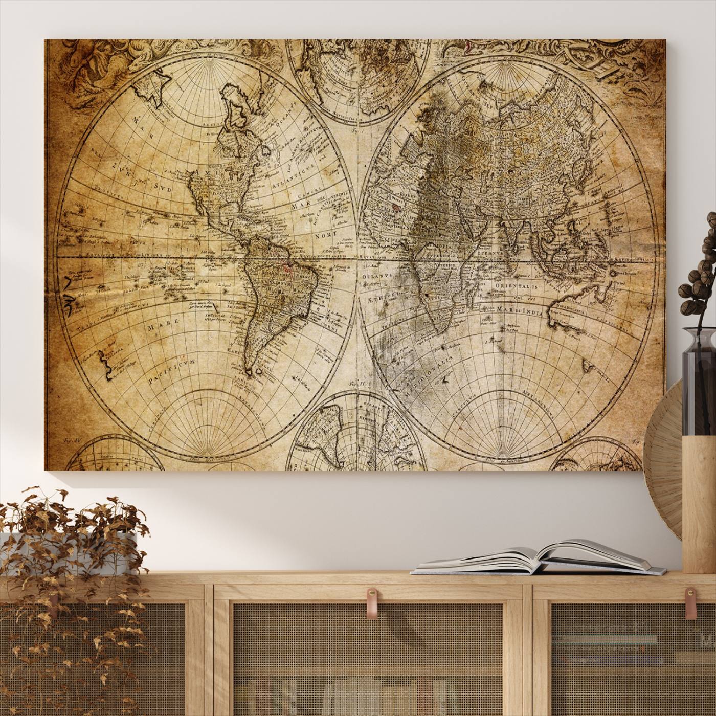 -Push Pin World Map Canvas Print – Framed Wall Art for Couples to Track Their Travels – Anniversary