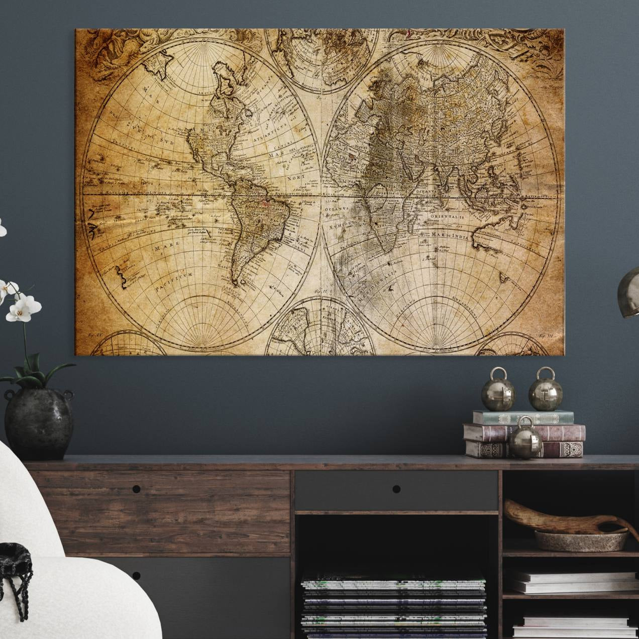-Push Pin World Map Canvas Print – Framed Wall Art for Couples to Track Their Travels – Anniversary