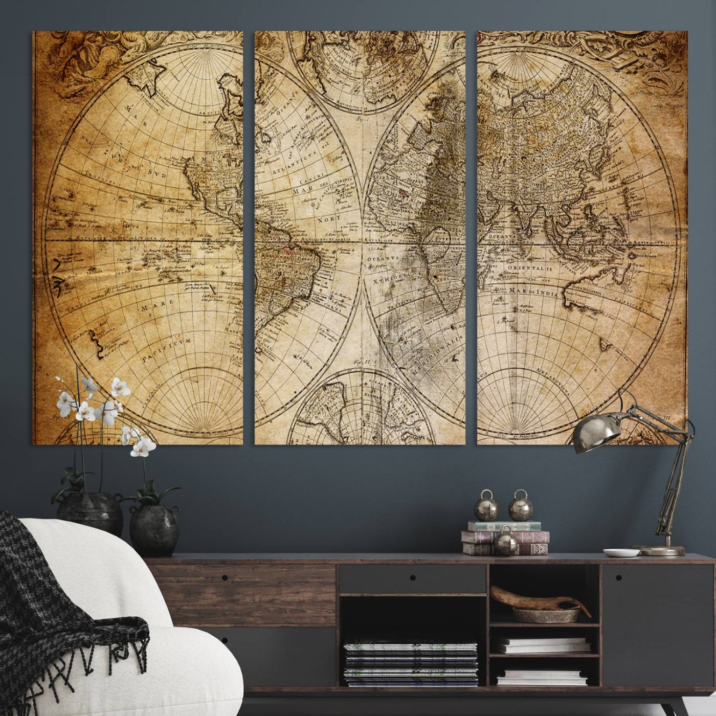 75053-MGV-CV-48X32-3P-Push Pin World Map Canvas Print – Framed Wall Art for Couples to Track Their Travels – Anniversary