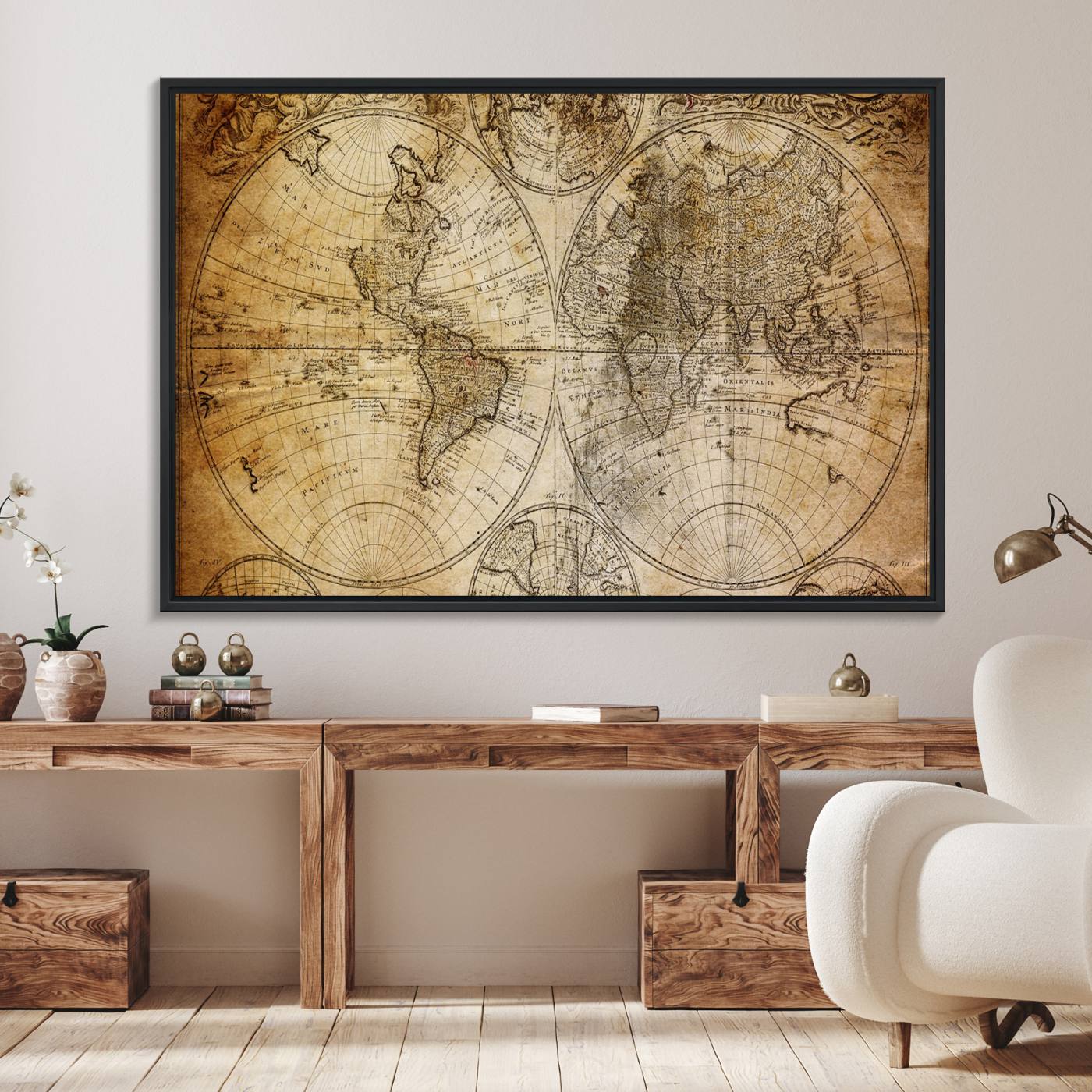 75053-MGV-FC-36X24_Black-Push Pin World Map Canvas Print – Framed Wall Art for Couples to Track Their Travels – Anniversary