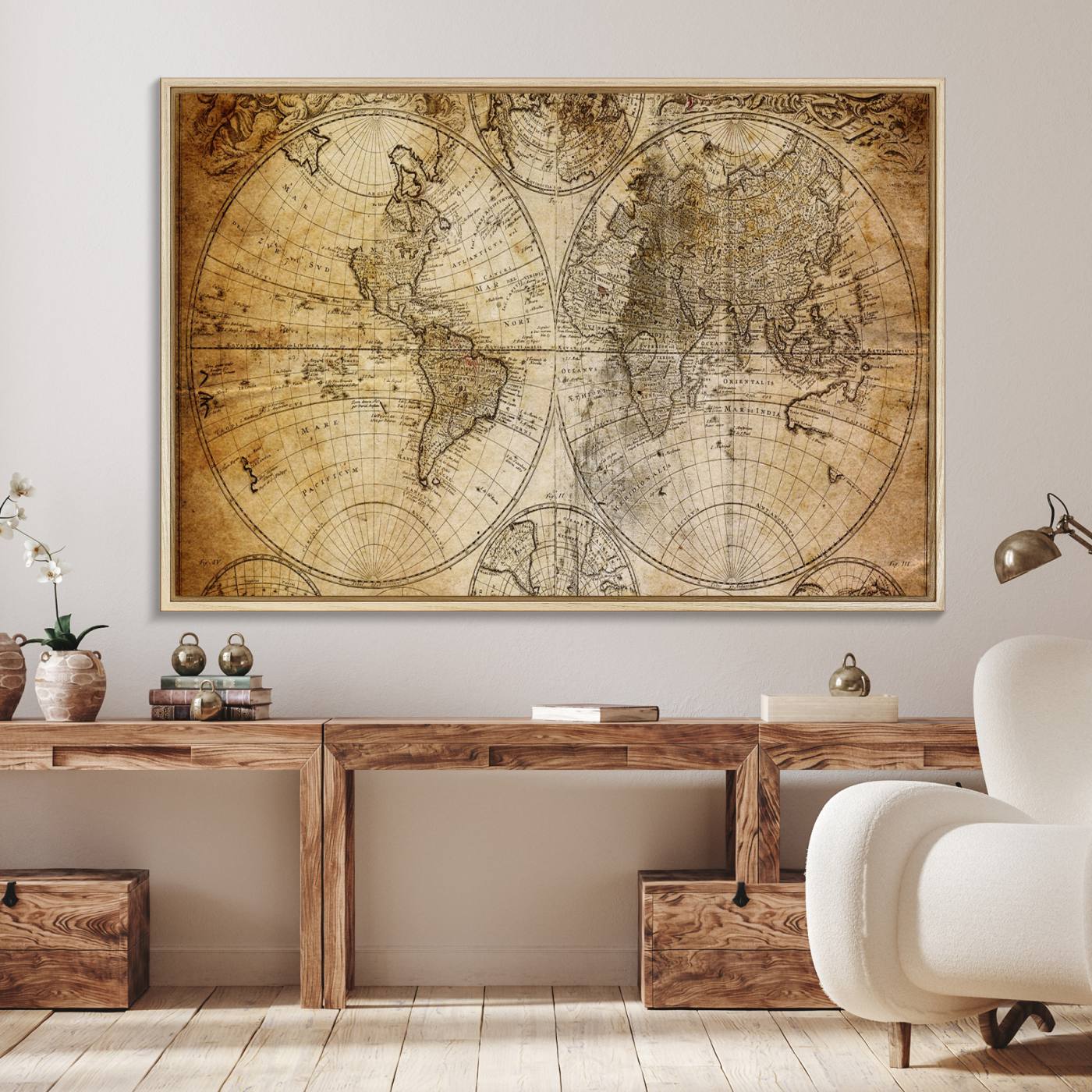 75053-MGV-FC-36X24_Natural-Push Pin World Map Canvas Print – Framed Wall Art for Couples to Track Their Travels – Anniversary