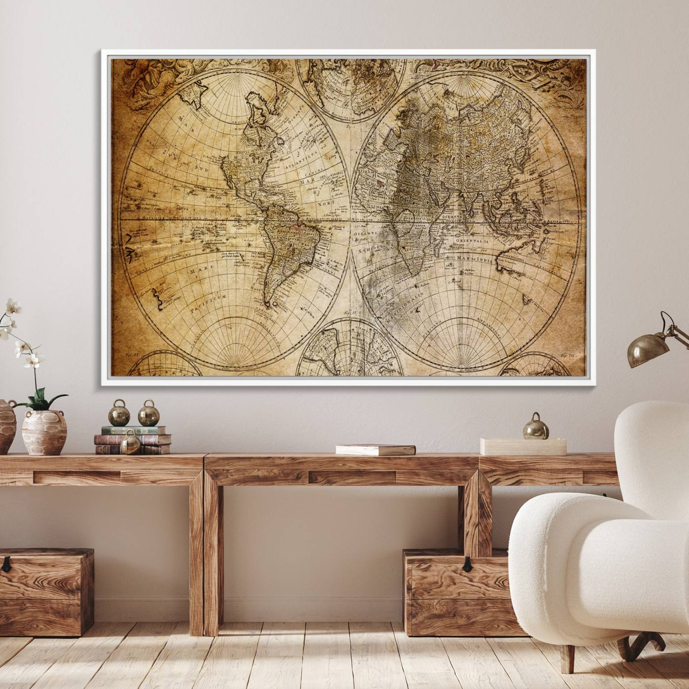 75053-MGV-FC-36X24_White-Push Pin World Map Canvas Print – Framed Wall Art for Couples to Track Their Travels – Anniversary