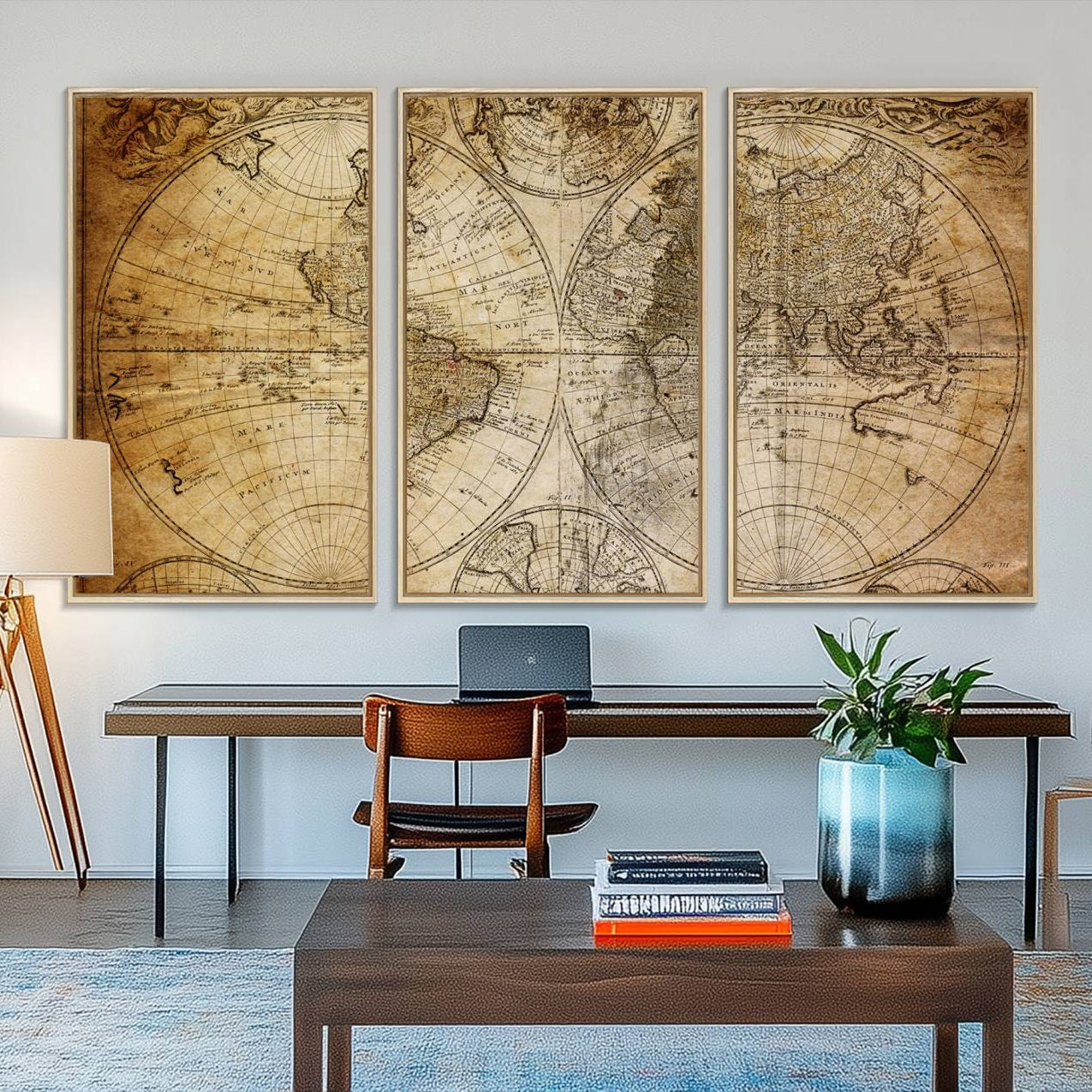 75053-MGV-FC-48X32-3P_Natural-Push Pin World Map Canvas Print – Framed Wall Art for Couples to Track Their Travels – Anniversary