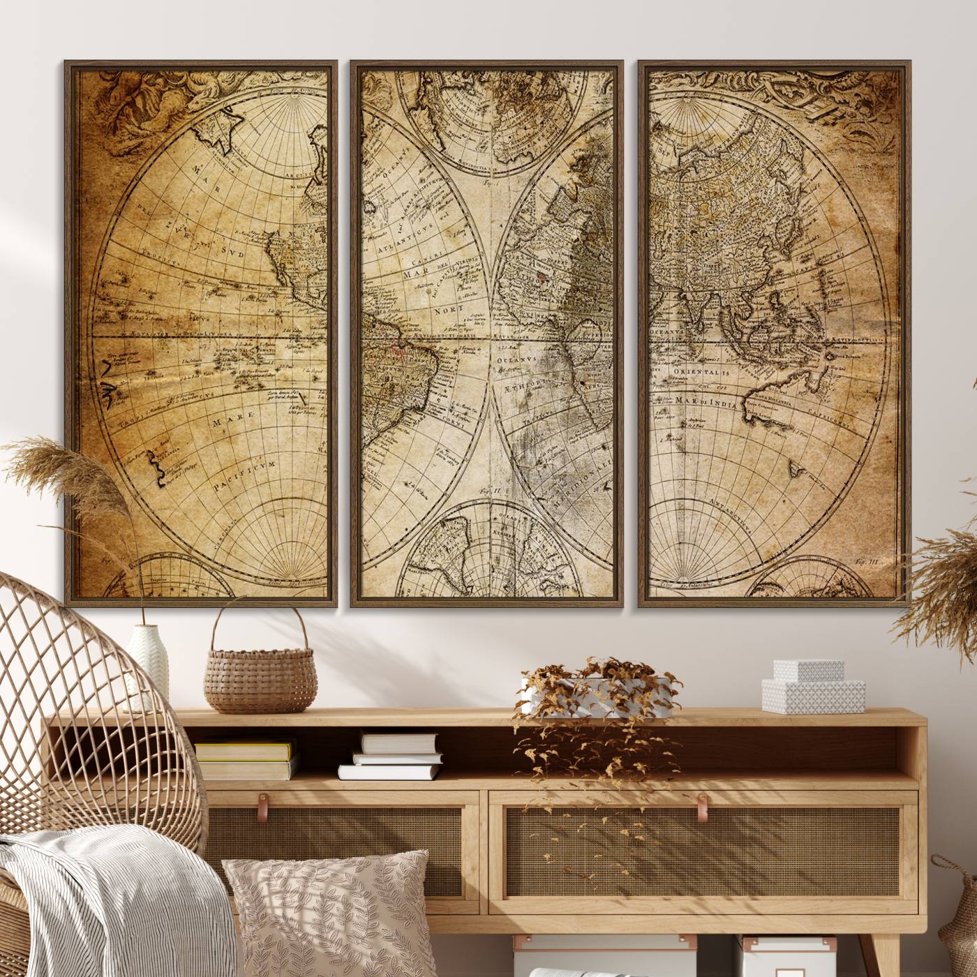 75053-MGV-FC-48X32-3P_Walnut-Push Pin World Map Canvas Print – Framed Wall Art for Couples to Track Their Travels – Anniversary