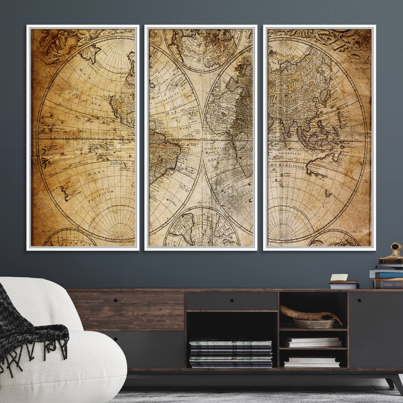 75053-MGV-FC-48X32-3P_White-Push Pin World Map Canvas Print – Framed Wall Art for Couples to Track Their Travels – Anniversary
