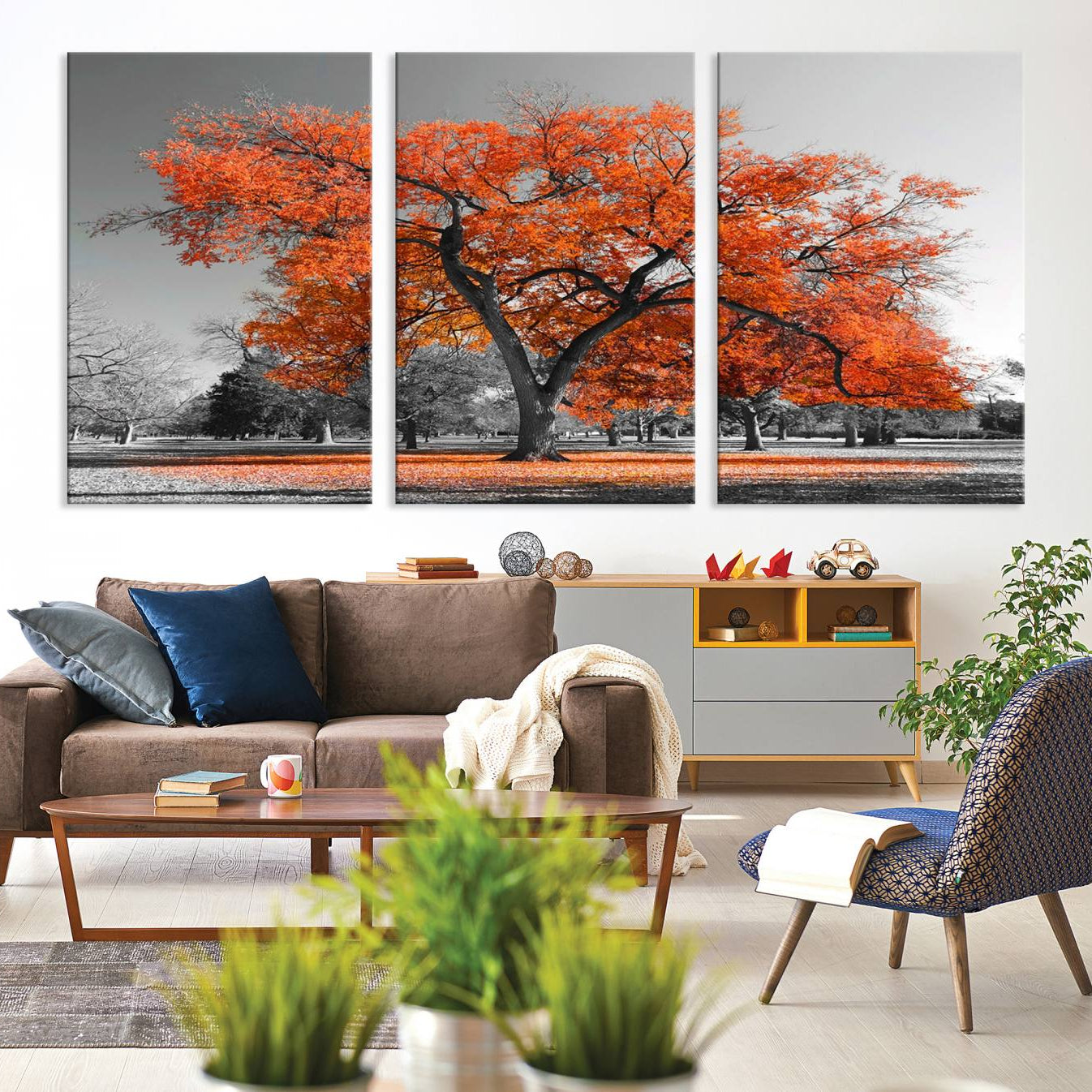 -Orange Autumn Tree Canvas Wall Art Print