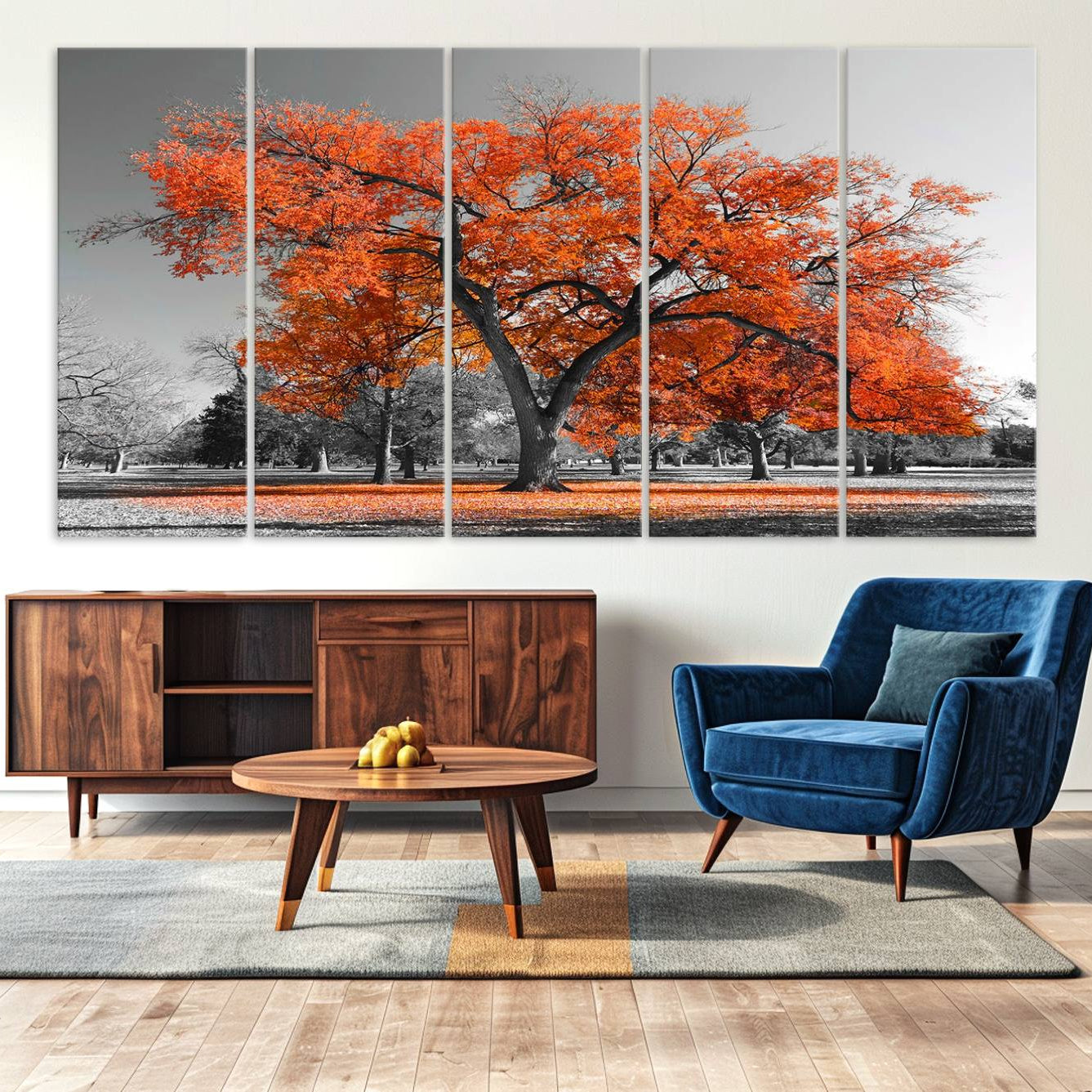 -Orange Autumn Tree Canvas Wall Art Print