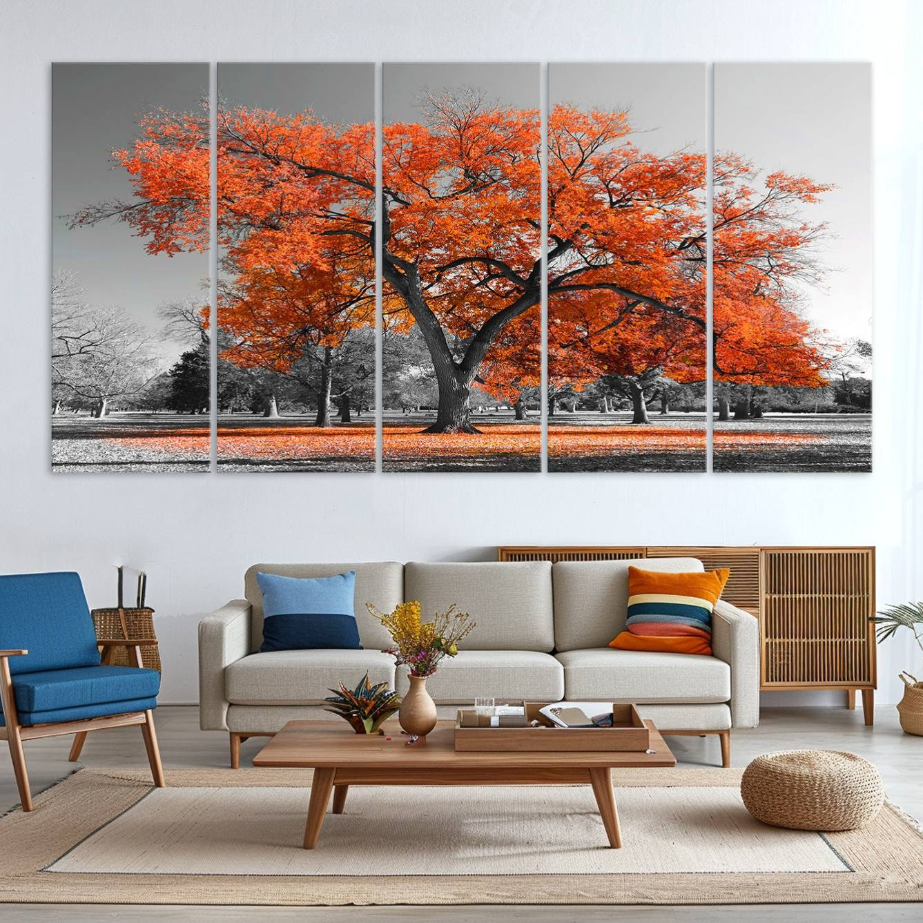 -Orange Autumn Tree Canvas Wall Art Print