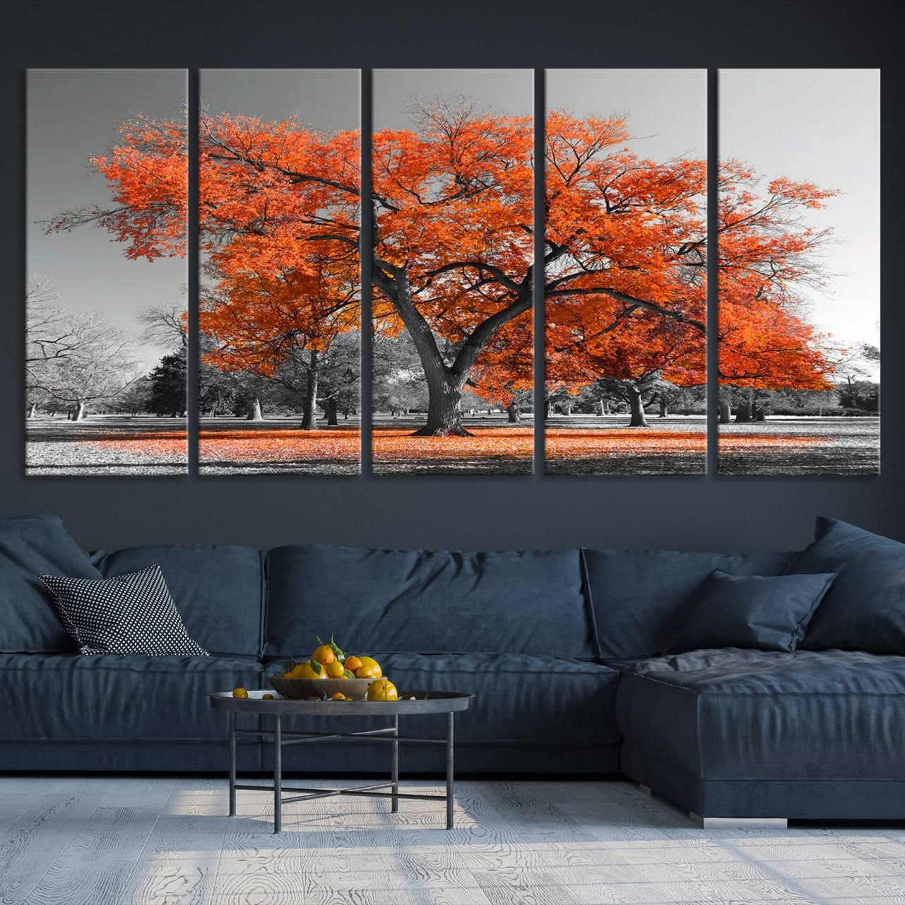 -Orange Autumn Tree Canvas Wall Art Print