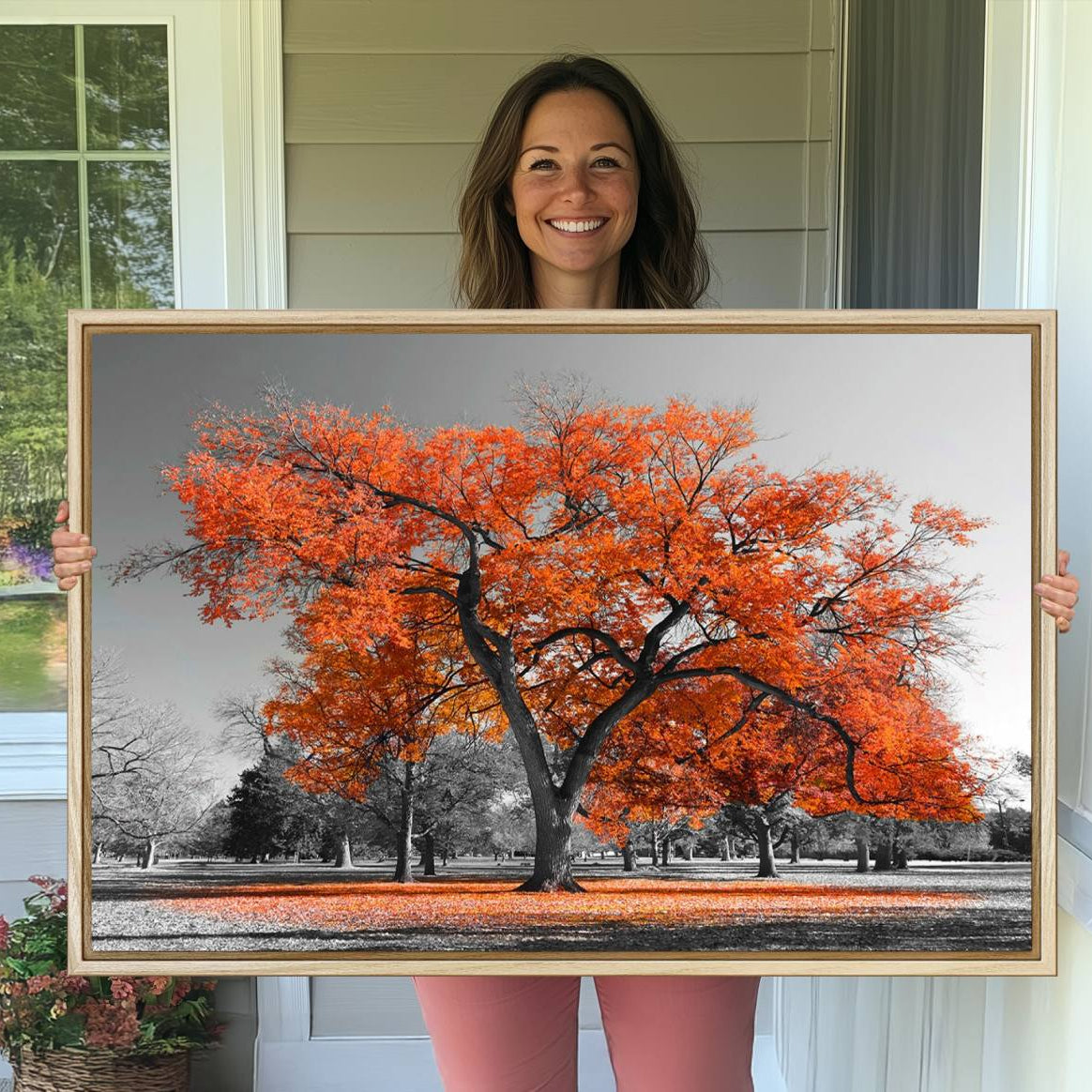 -Orange Autumn Tree Canvas Wall Art Print