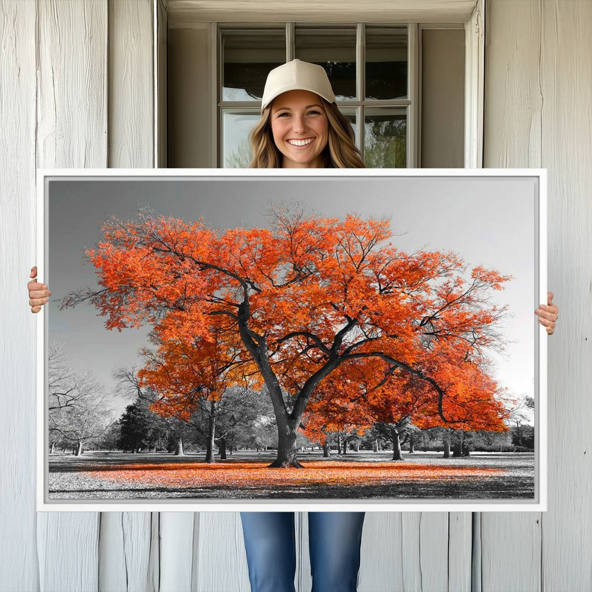 -Orange Autumn Tree Canvas Wall Art Print