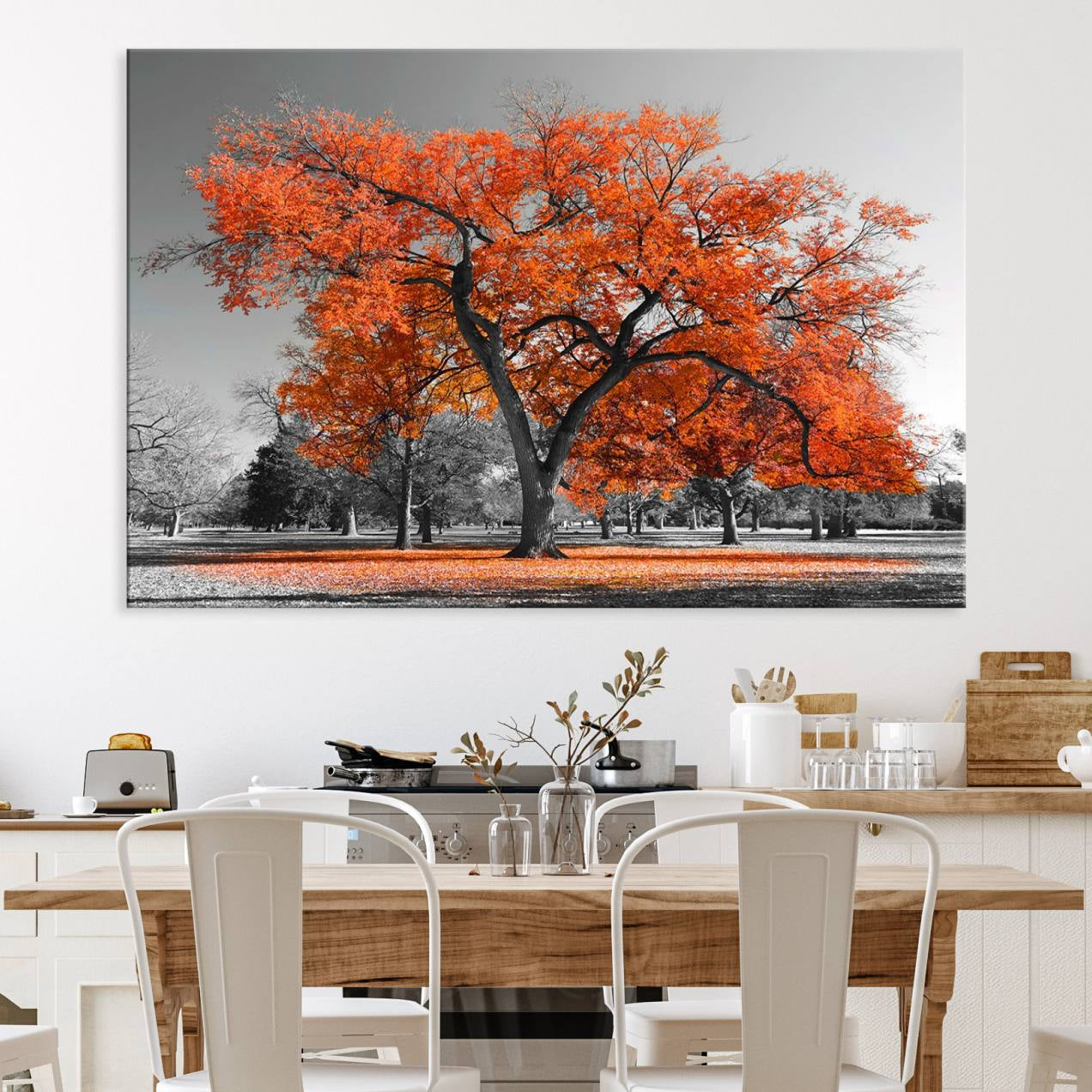 71922-MGV-CV-36X24-Orange Autumn Tree Wall Art Canvas Print – Framed Vibrant Fall Foliage Scene Artwork for Home, Office, Living Room Decor