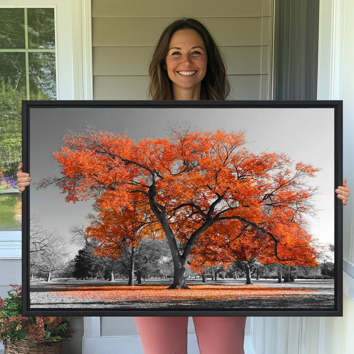 -Orange Autumn Tree Canvas Wall Art Print
