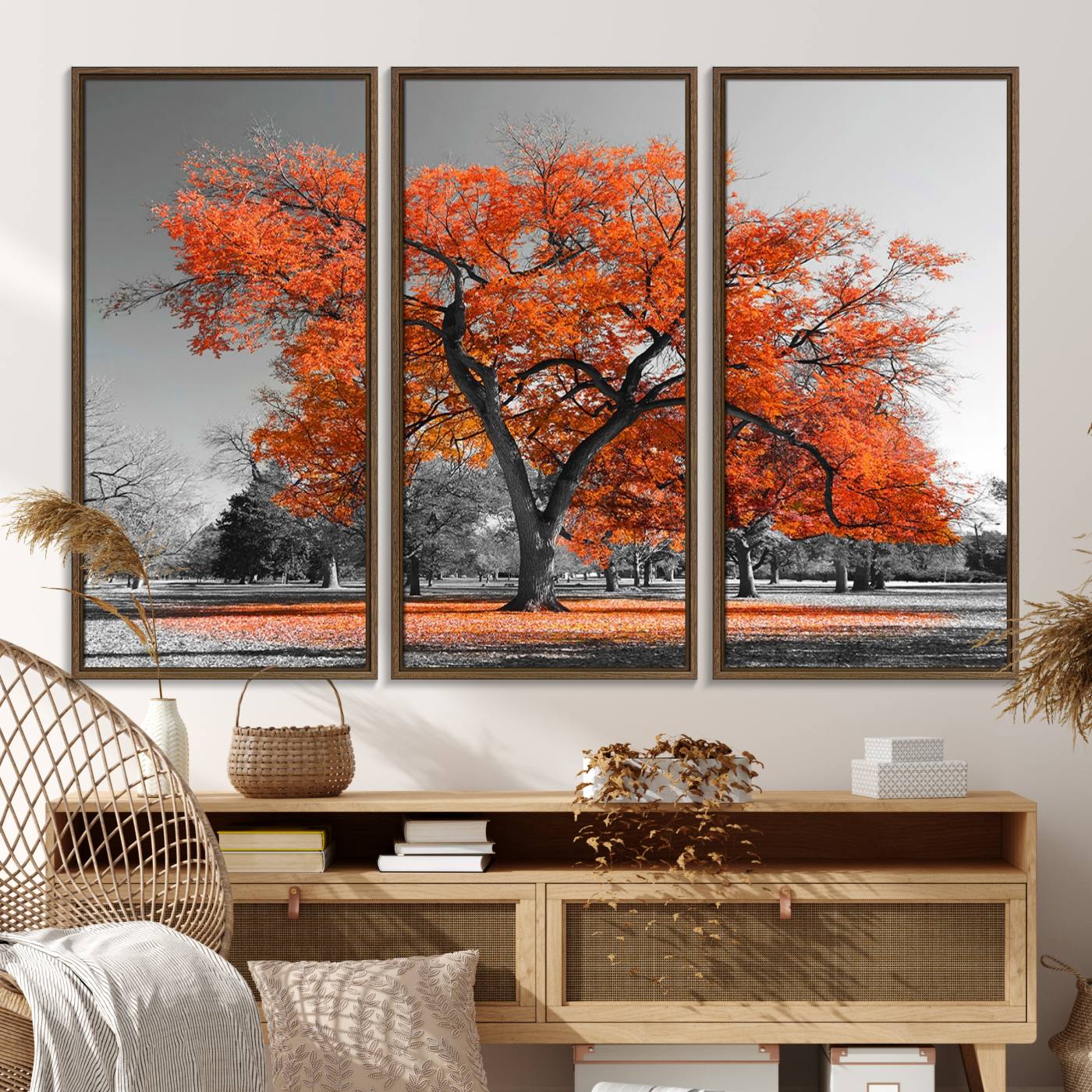 71922-MGV-FC-48X32-3P_Walnut-Orange Autumn Tree Canvas Wall Art Print
