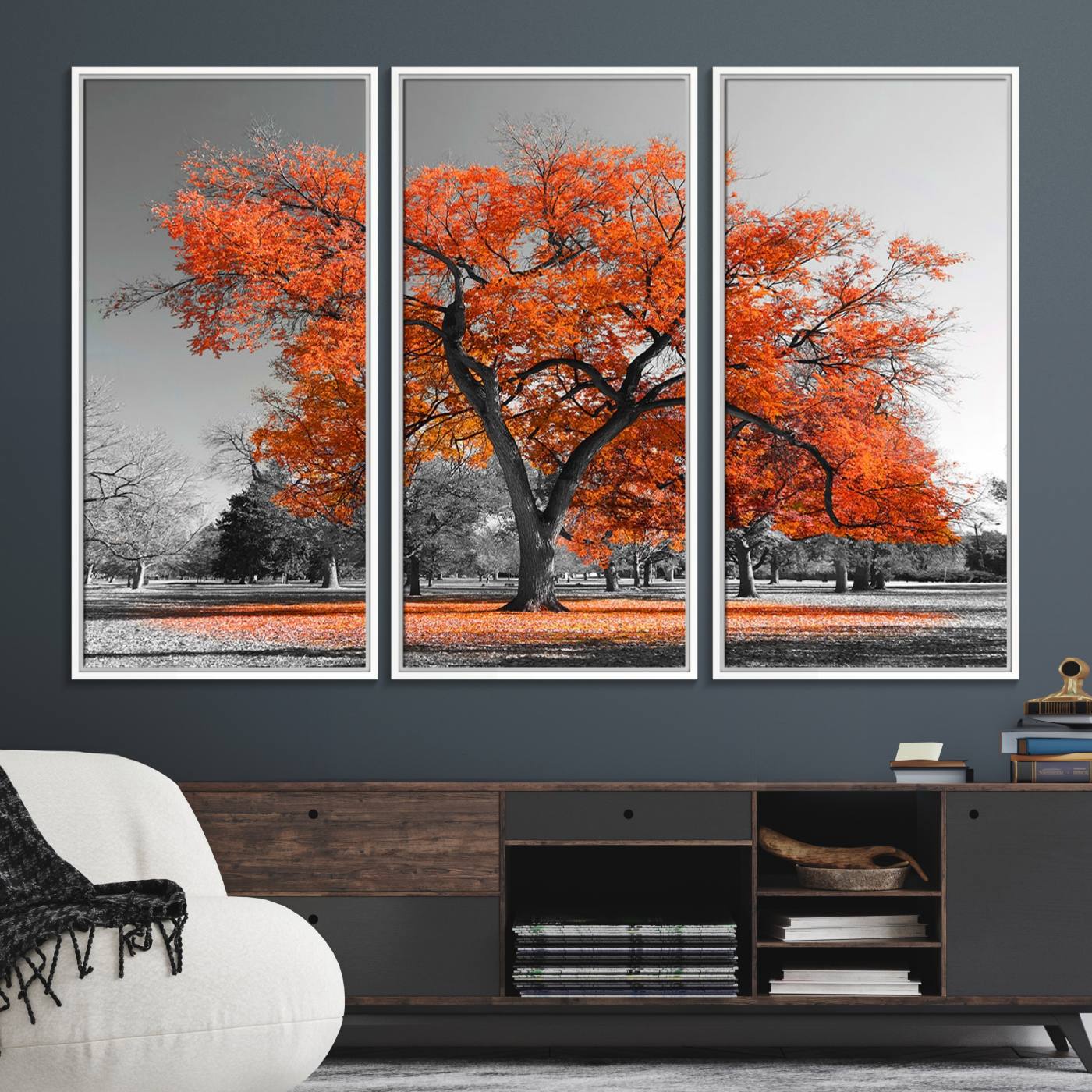 71922-MGV-FC-48X32-3P_White-Orange Autumn Tree Canvas Wall Art Print