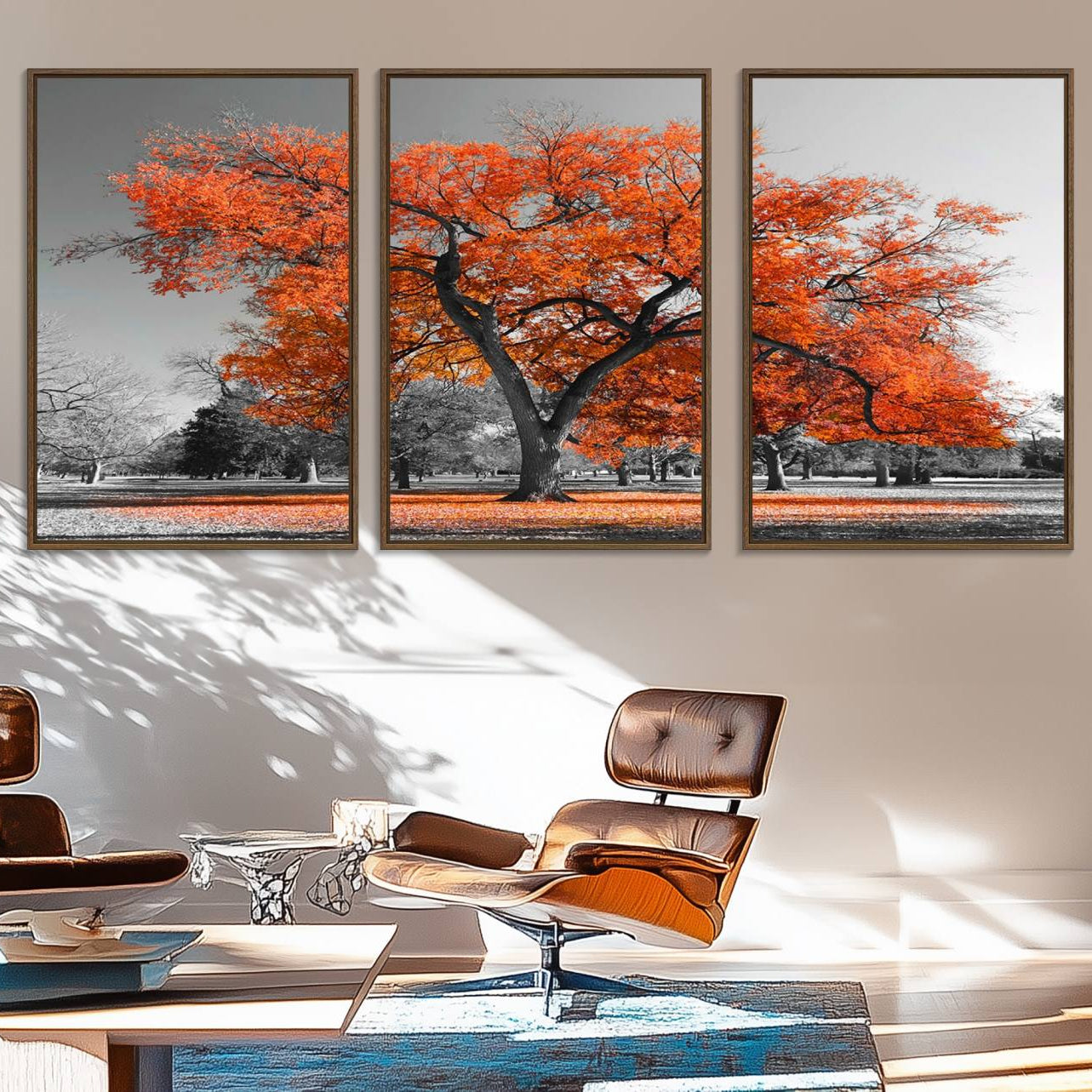 71922-MGV-FC-60X30-3P_Walnut-Orange Autumn Tree Canvas Wall Art Print