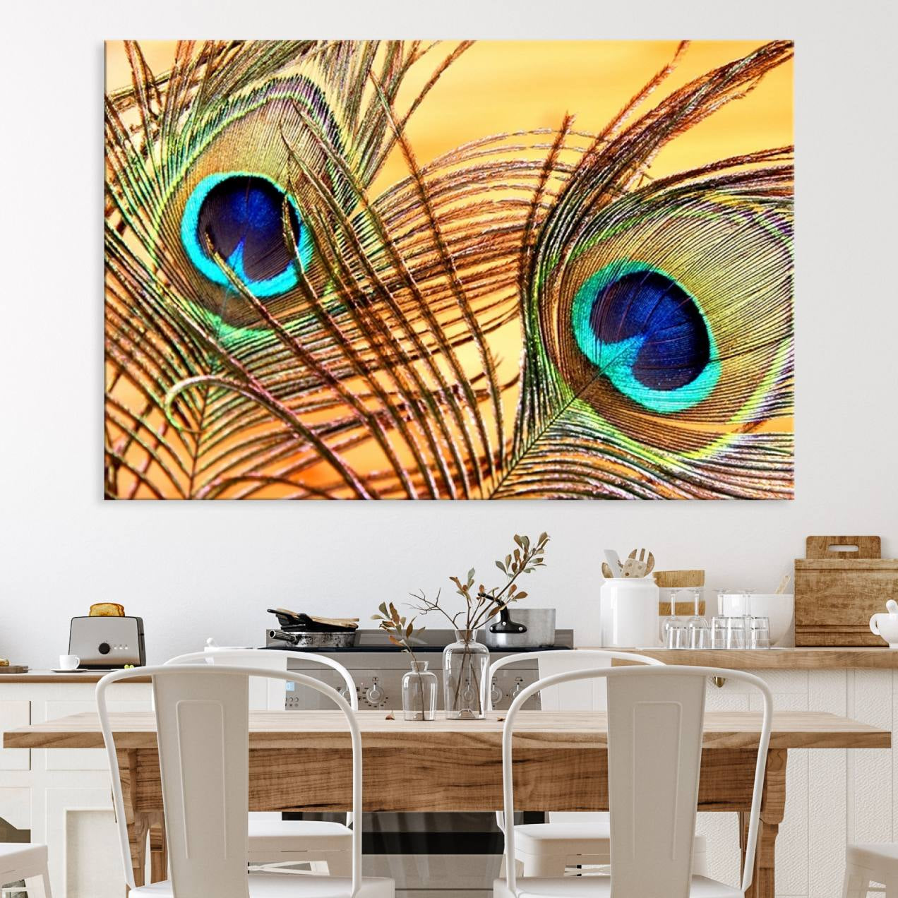 95449-MGV-CV-36X24-Peacock Feather Wall Art Print - Vibrant Green, Blue, and Orange Peacock Feather Design, Ready to