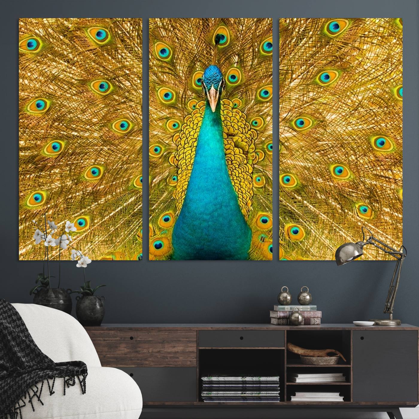 80723-MGV-CV-48X32-3P-Peacock Wall Art Canvas Print