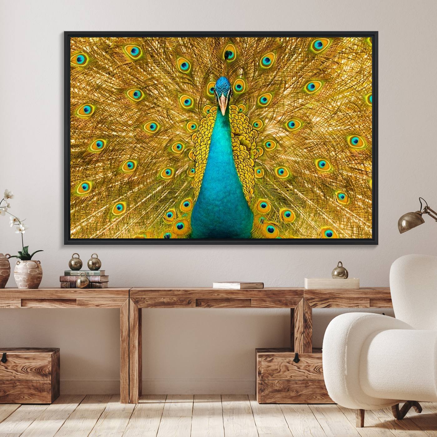 80723-MGV-FC-36X24_Black-Peacock Wall Art Canvas Print