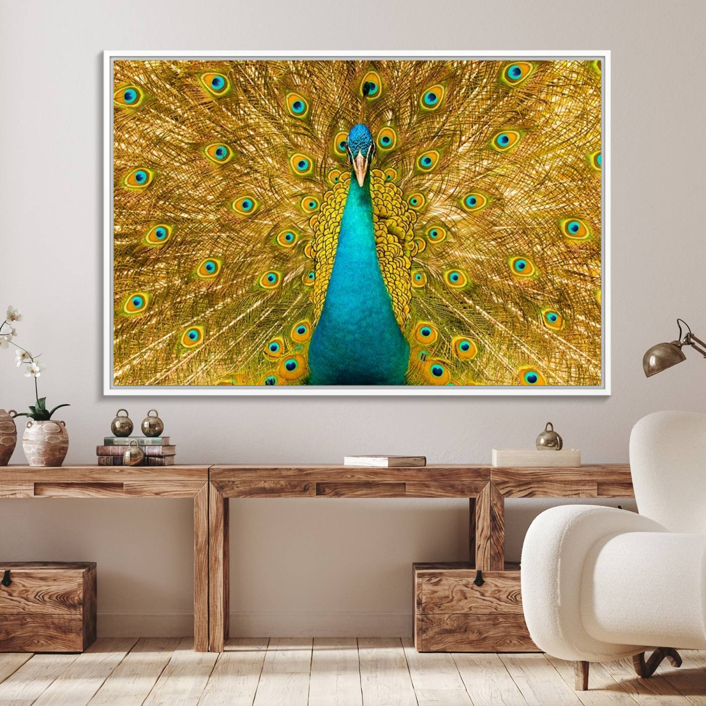 80723-MGV-FC-36X24_White-Peacock Wall Art Canvas Print