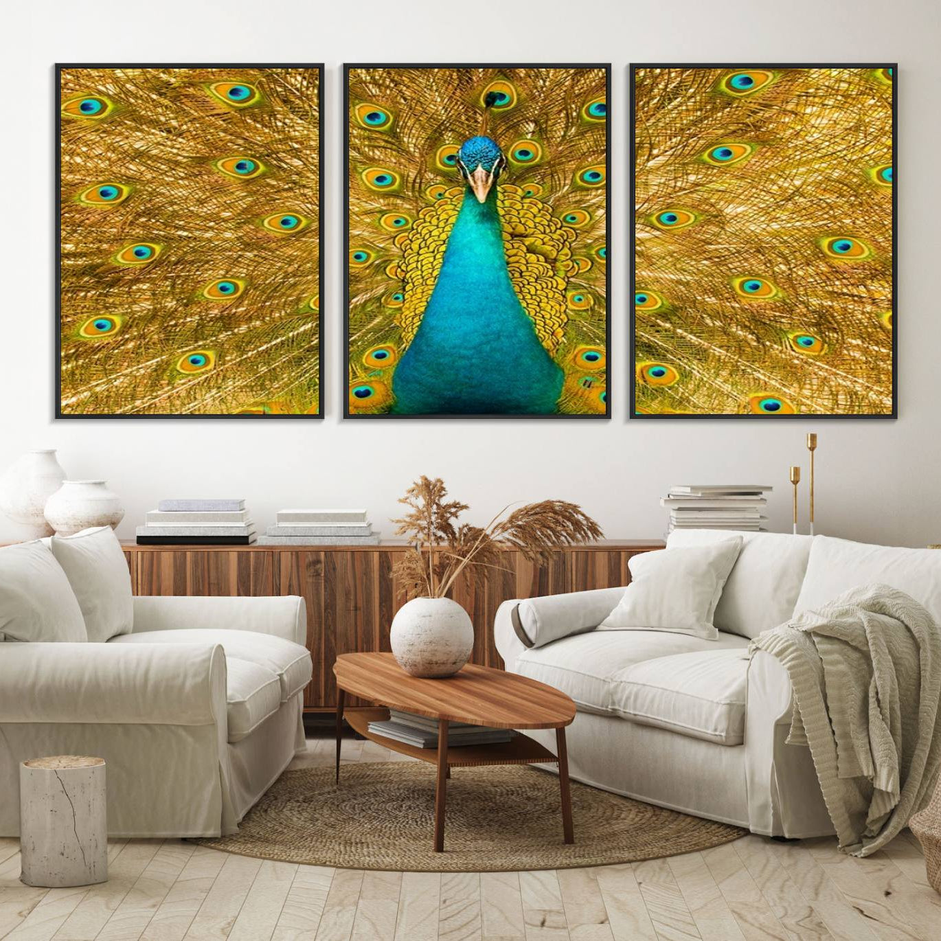 80723-MGV-FC-60X30-3P_Black-Peacock Wall Art Canvas Print