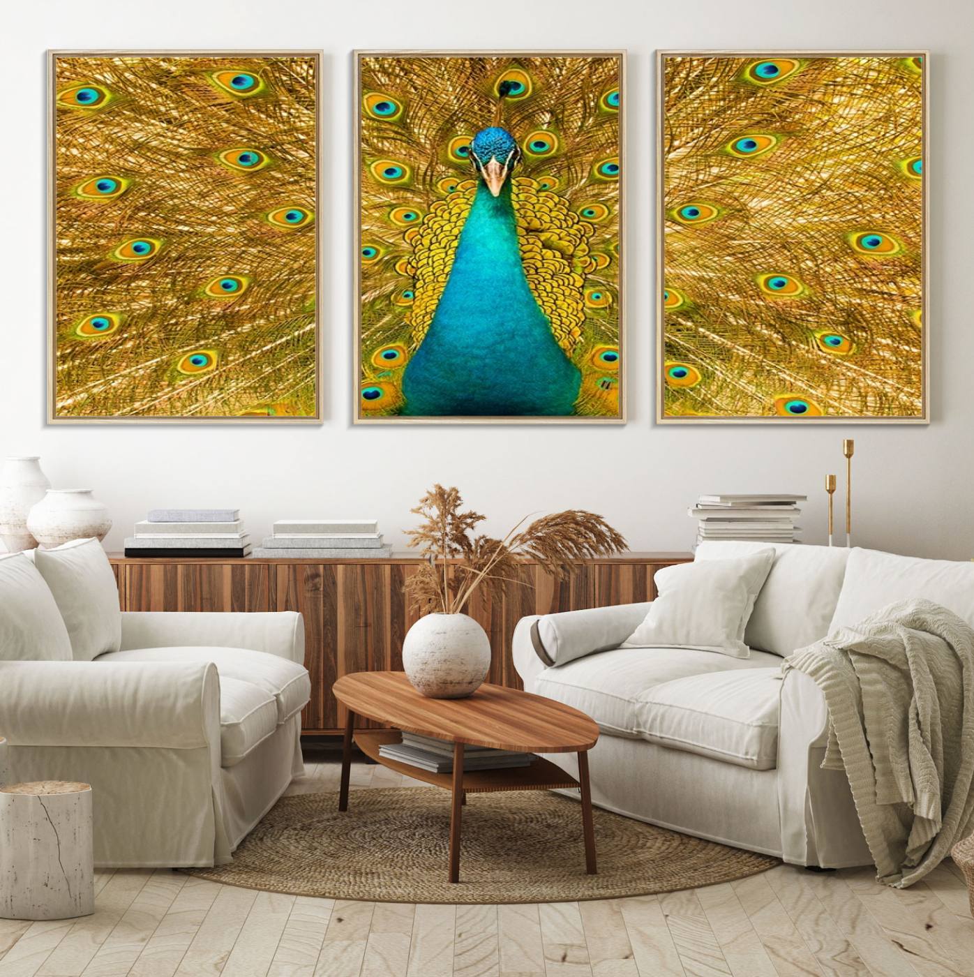 80723-MGV-FC-60X30-3P_Natural-Peacock Wall Art Canvas Print