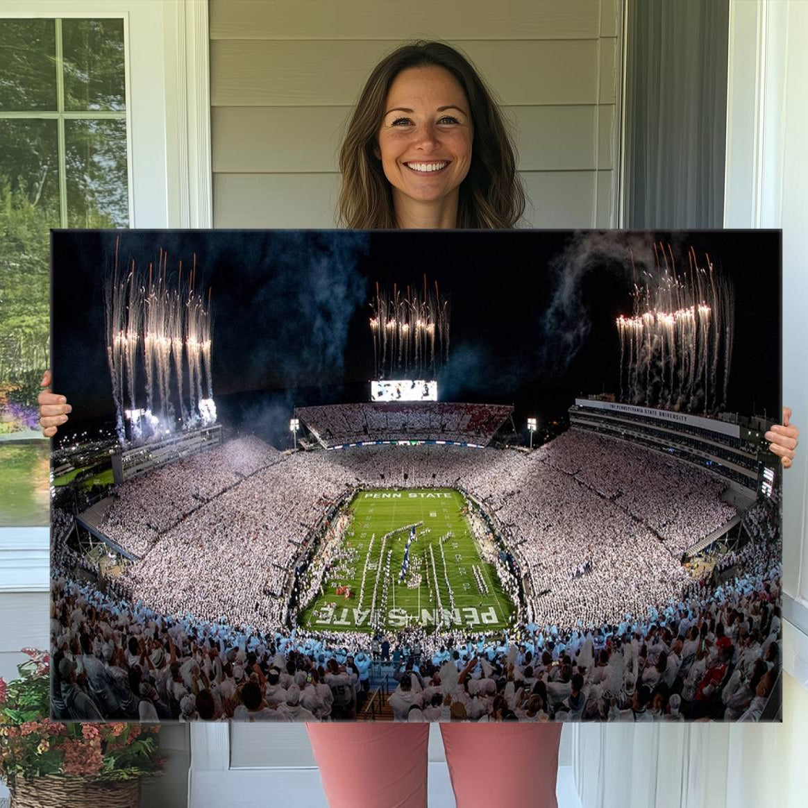 11391-MGV-CV-36X24-Penn State Football Wall Art Canvas Print – Framed Stadium Game Day Sports Team Spirit Artwork for Home, Office