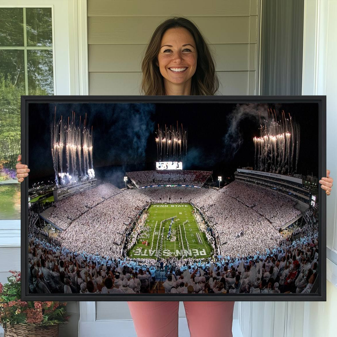 11391-MGV-CV-36X24-Penn State Football Wall Art Canvas Print – Framed Stadium Game Day Sports Team Spirit Artwork for Home, Office