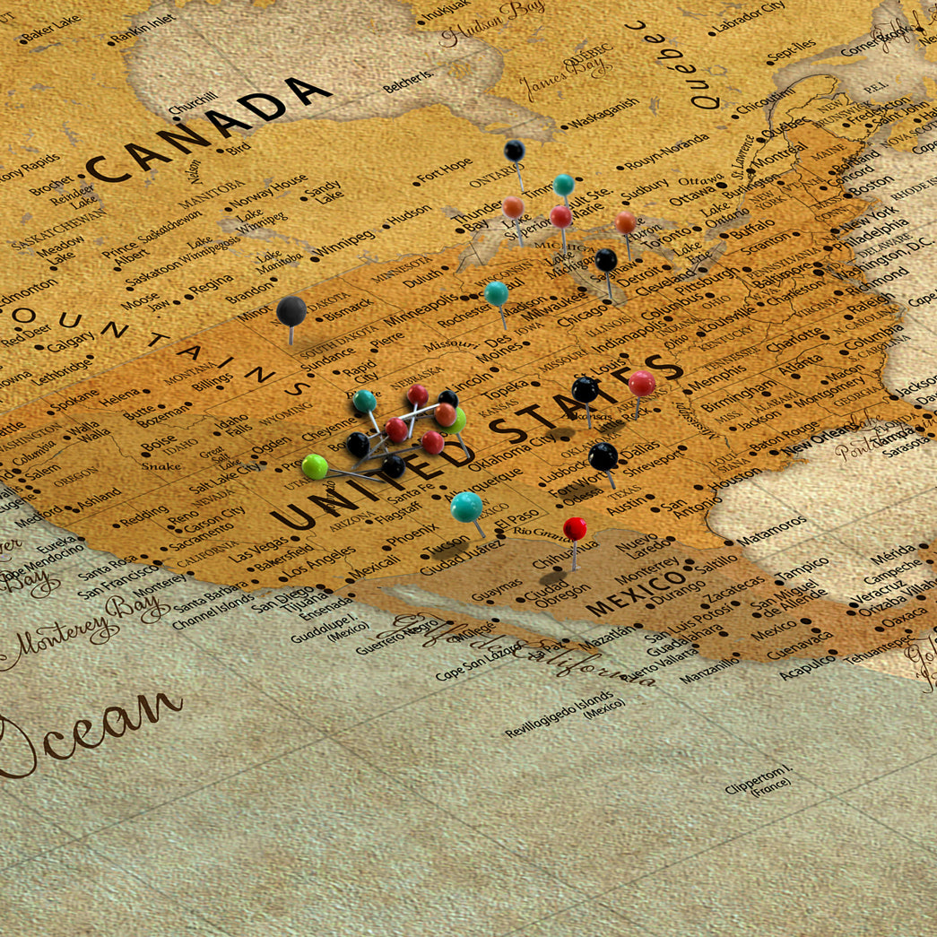 40572820-MGV-CV-36X24-Personalized World Map Canvas – Custom Framed Push Pin Travel Map Wall Art, Vintage Style Gift for Couples