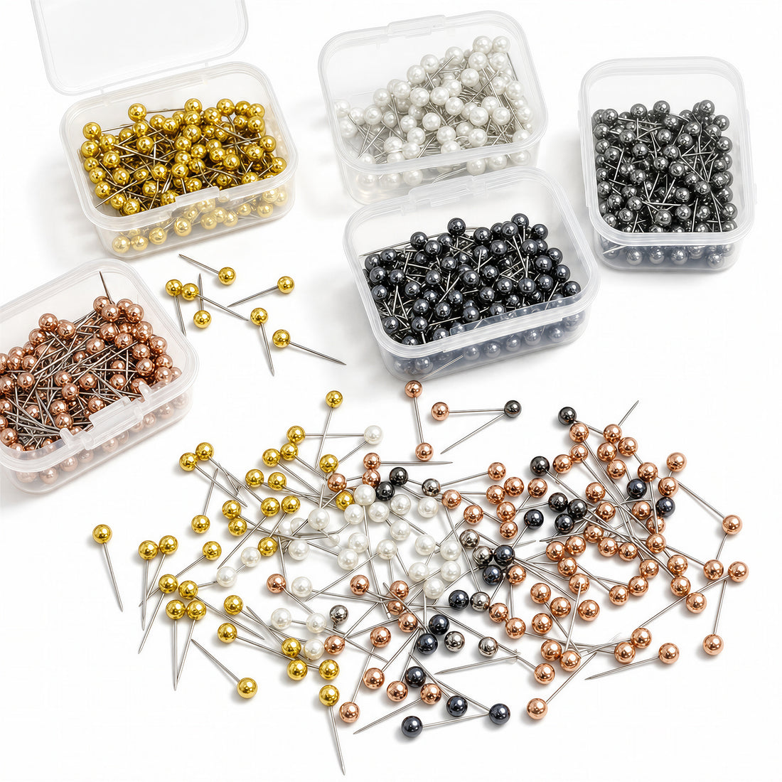 Metallic Push Pins for Travel Maps, Box of 100 Map Pins in Gold, Silver, Rose Gold, Gunmetal and Pearl