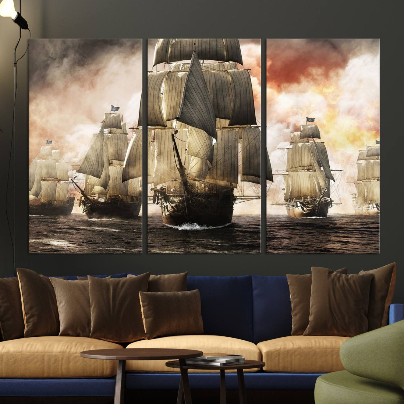 94180-MGV-CV-36X24-Pirate Fleet Canvas Wall Art Print Pirate Ships Canvas Print Vintage Painting Art Nautical Wall Art