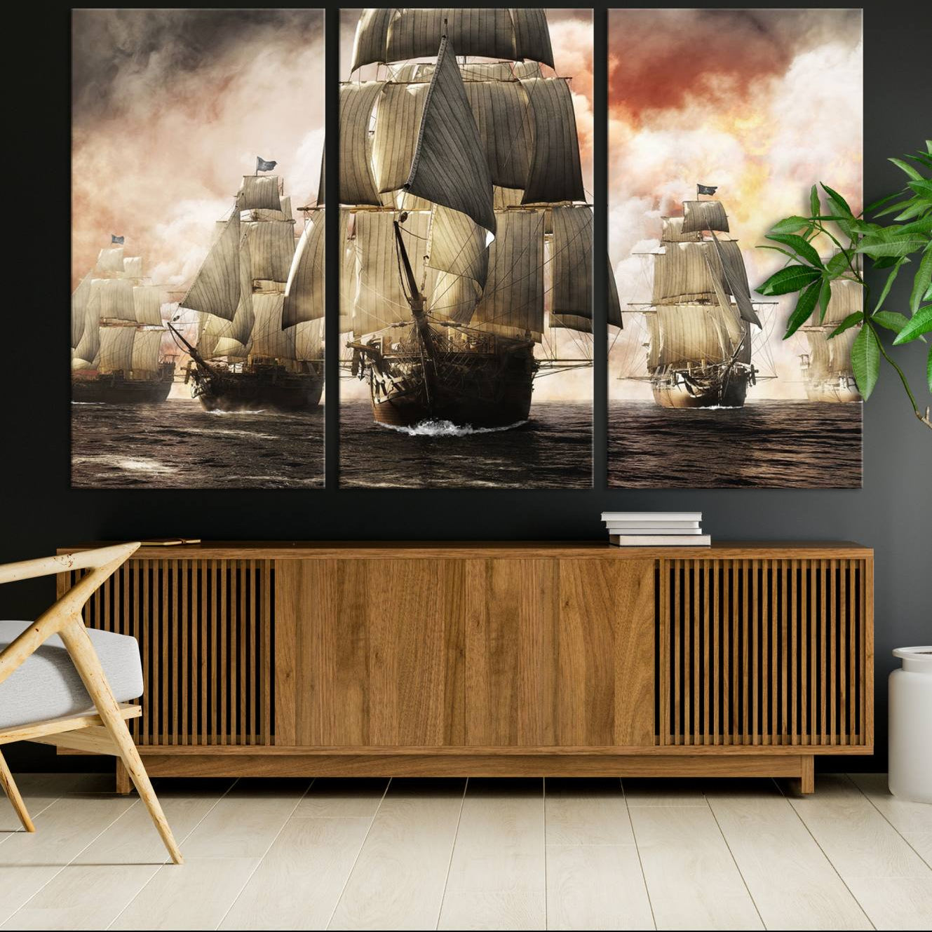 -Pirate Fleet Canvas Wall Art Print Pirate Ships Canvas Print Vintage Painting Art Nautical Wall Art