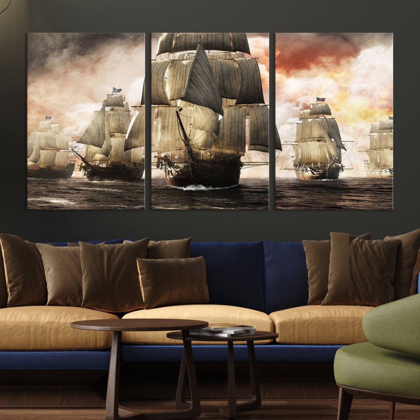 -Pirate Fleet Canvas Wall Art Print Pirate Ships Canvas Print Vintage Painting Art Nautical Wall Art