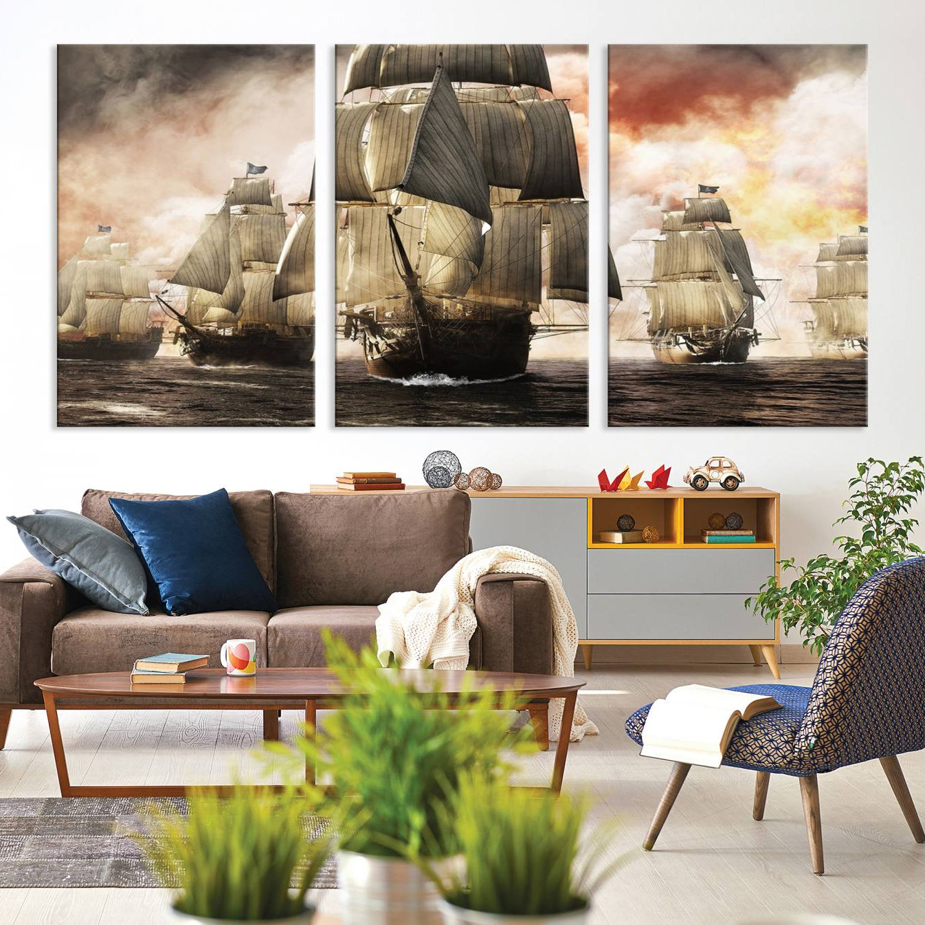 -Pirate Fleet Canvas Wall Art Print Pirate Ships Canvas Print Vintage Painting Art Nautical Wall Art