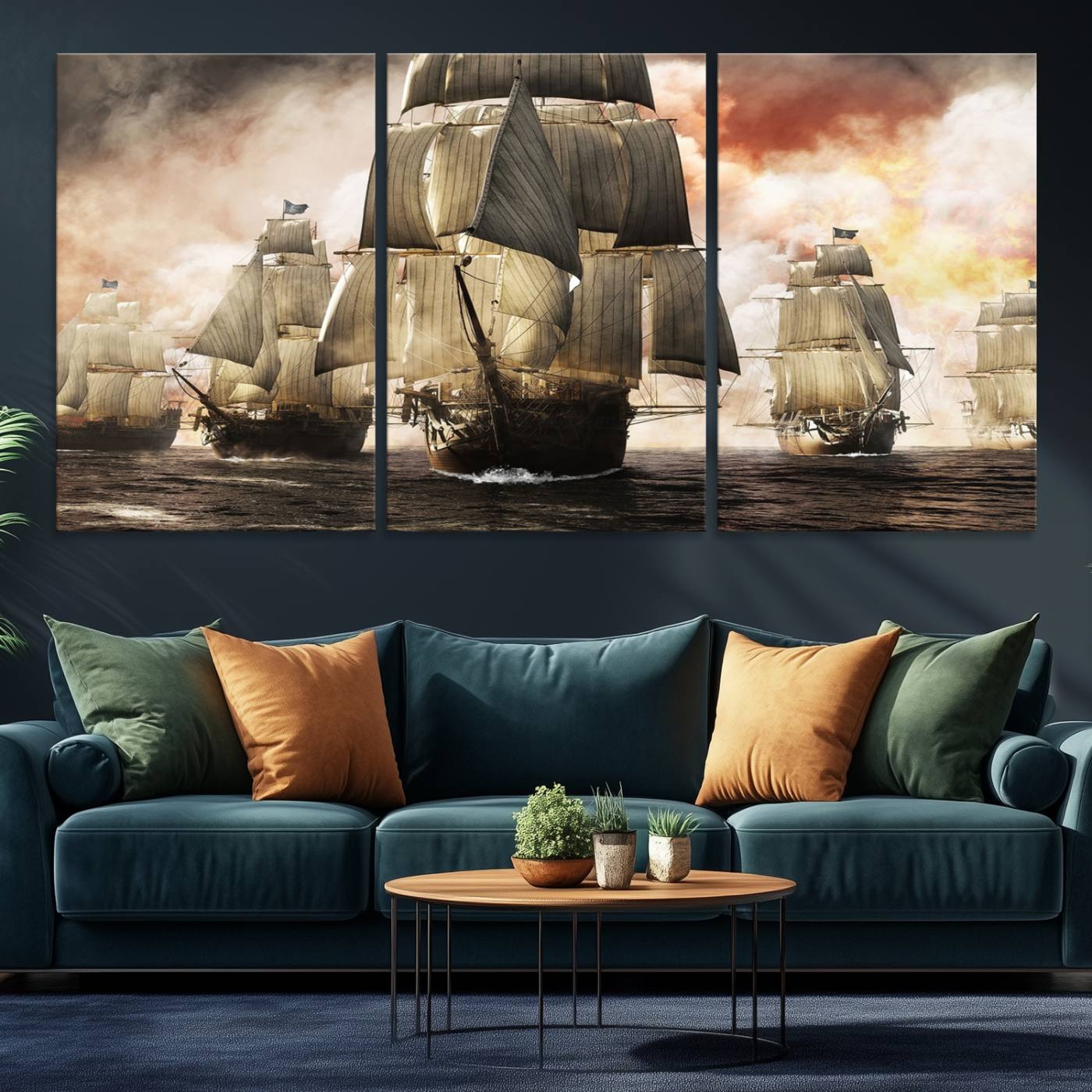 -Pirate Fleet Canvas Wall Art Print Pirate Ships Canvas Print Vintage Painting Art Nautical Wall Art