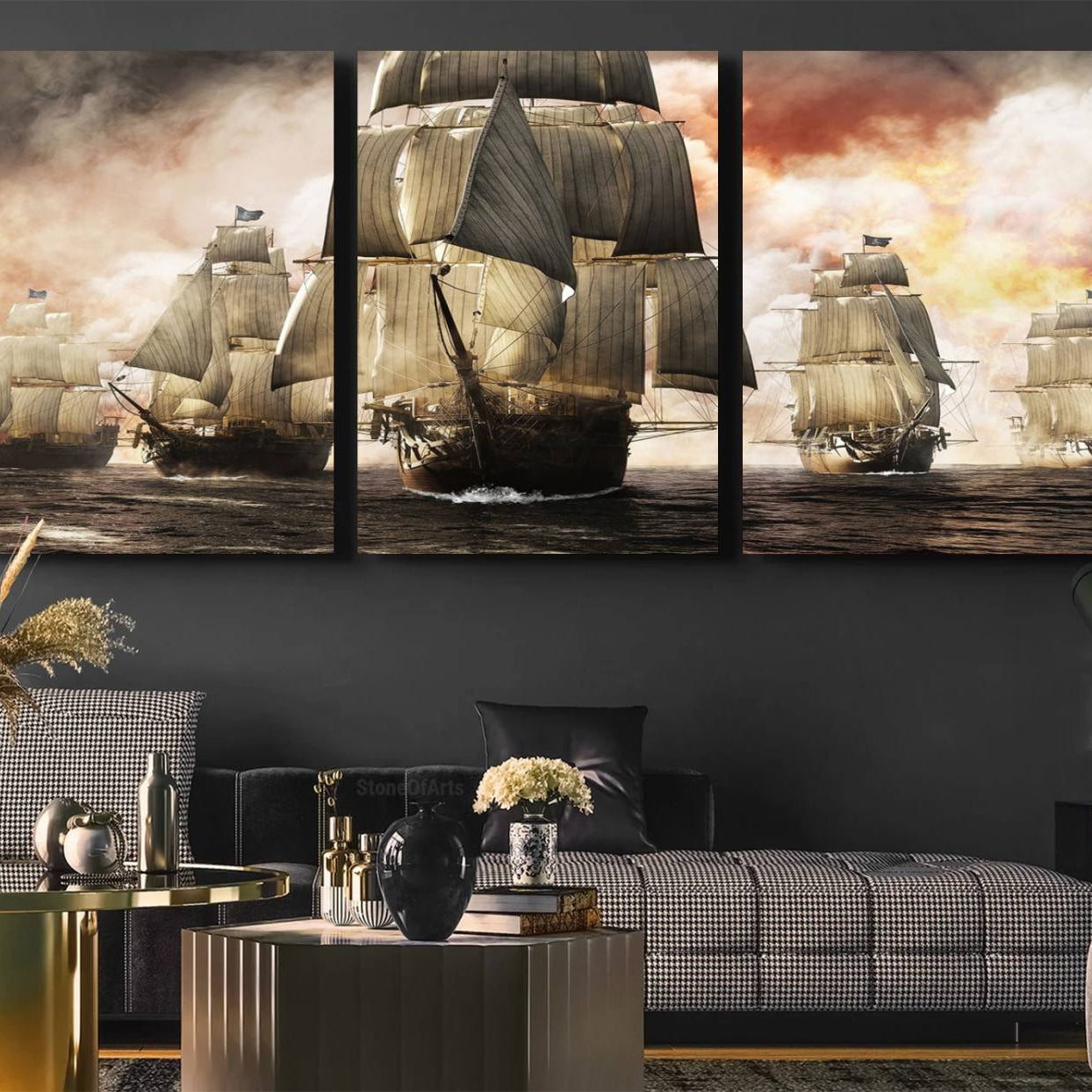 -Pirate Fleet Canvas Wall Art Print Pirate Ships Canvas Print Vintage Painting Art Nautical Wall Art