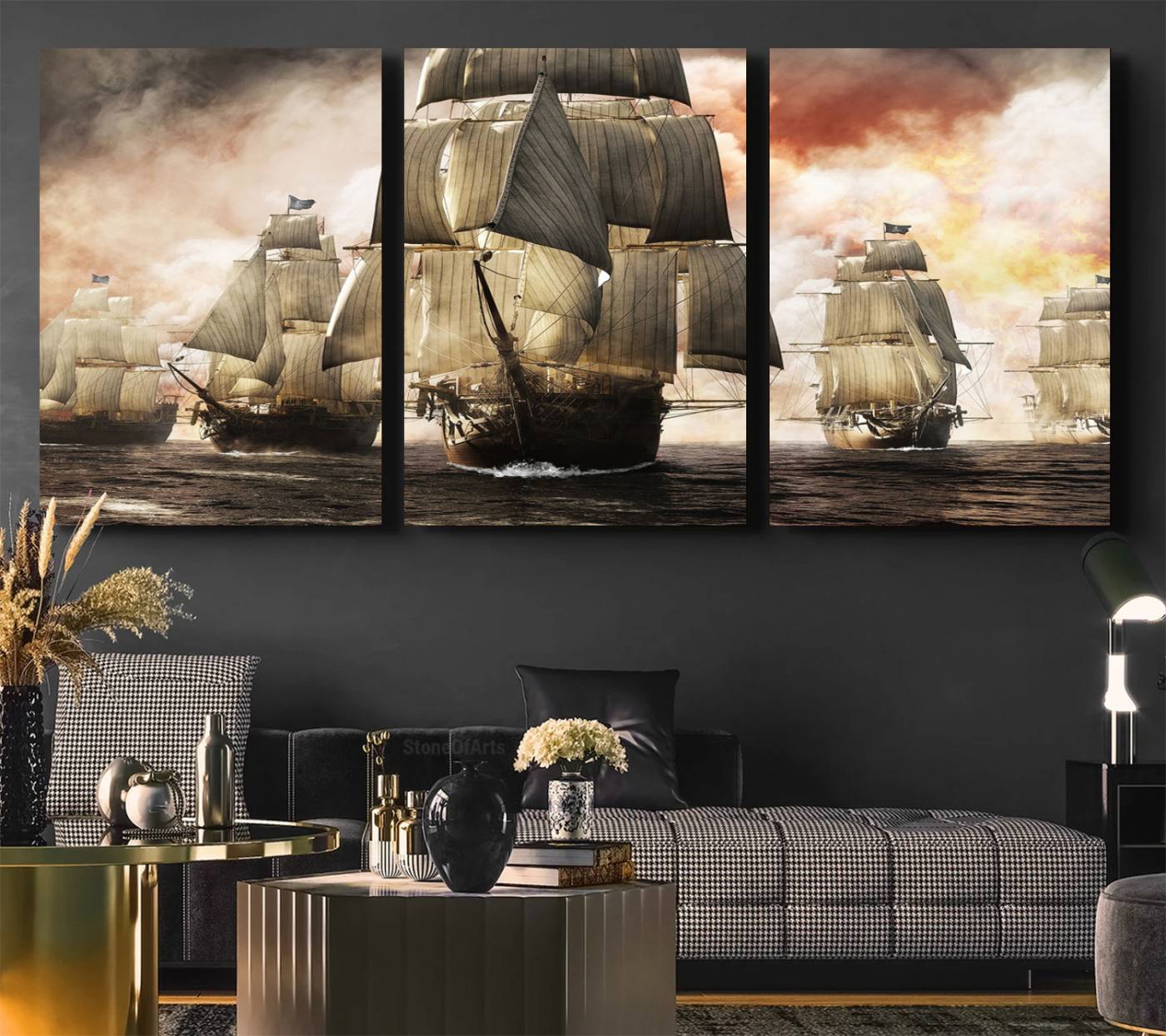 94180-MGV-CV-36X24-Pirate Fleet Canvas Wall Art Print Pirate Ships Canvas Print Vintage Painting Art Nautical Wall Art