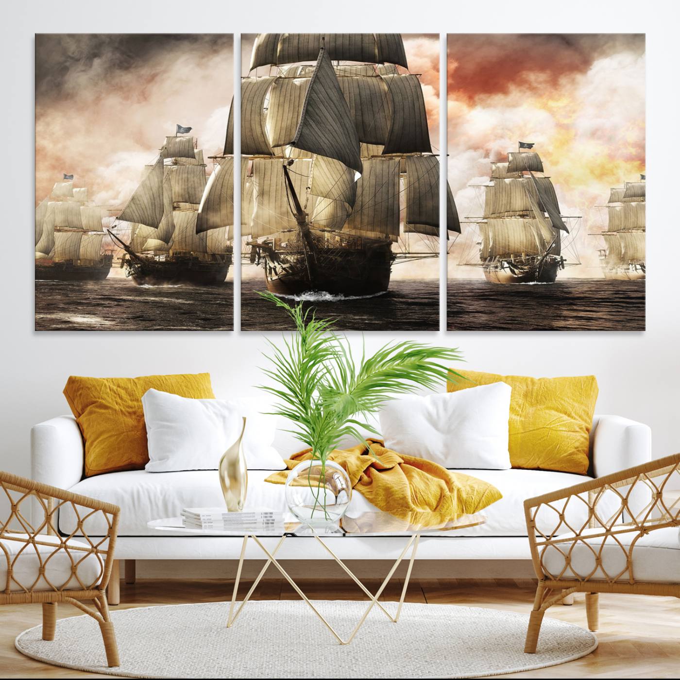 -Pirate Fleet Canvas Wall Art Print Pirate Ships Canvas Print Vintage Painting Art Nautical Wall Art