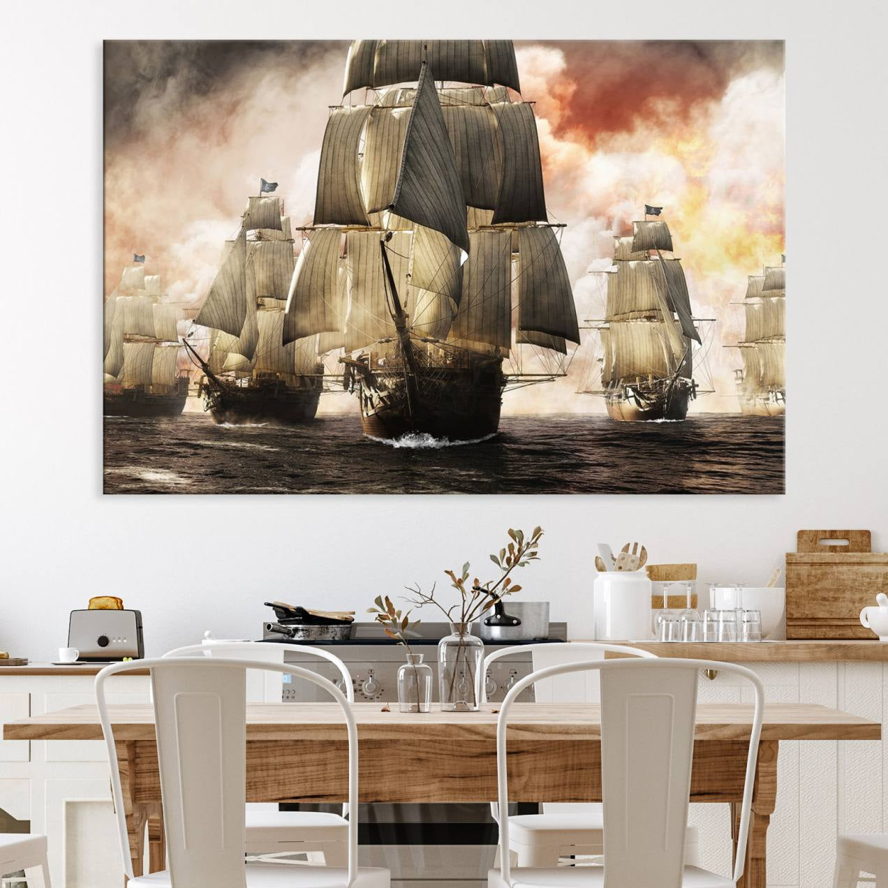 94180-MGV-CV-36X24-Pirate Fleet Canvas Wall Art Print Pirate Ships Canvas Print Vintage Painting Art Nautical Wall Art