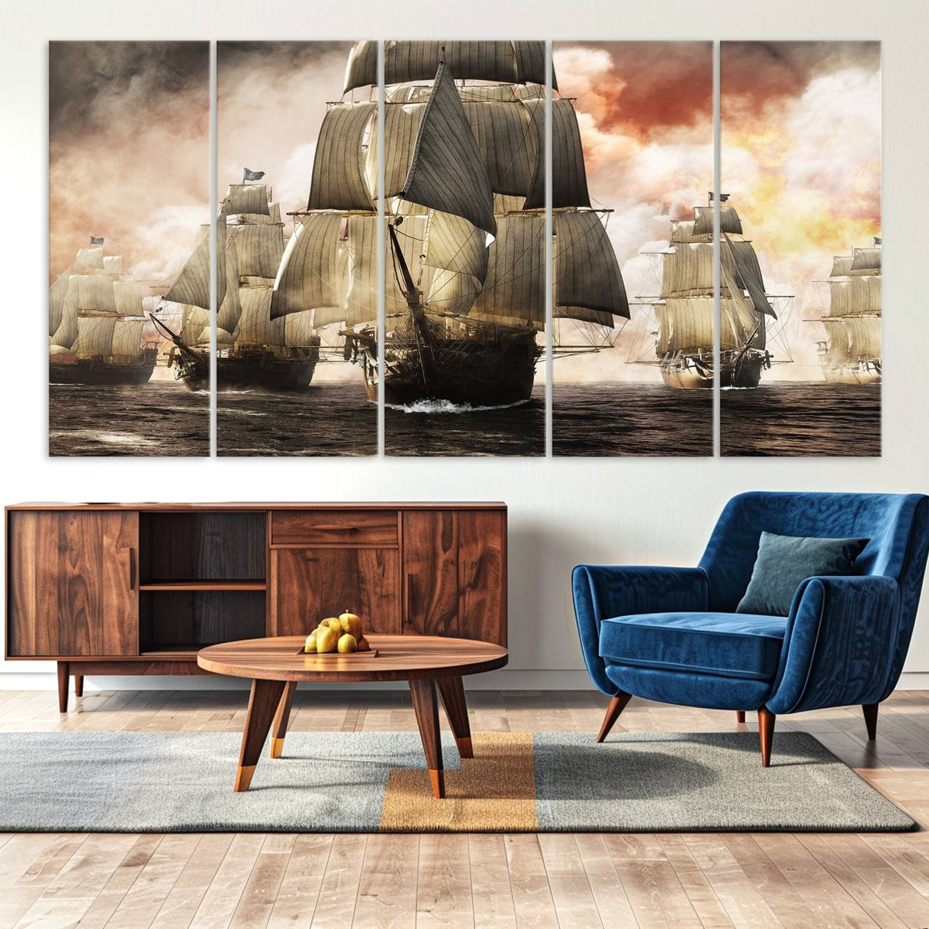 -Pirate Fleet Canvas Wall Art Print Pirate Ships Canvas Print Vintage Painting Art Nautical Wall Art